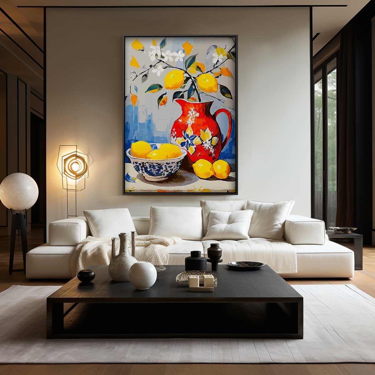Citroenen in een Vrolijke Karaf Kunstwerk-canvas-dibond-plexiglas-wanddecoratie-WallArtistic