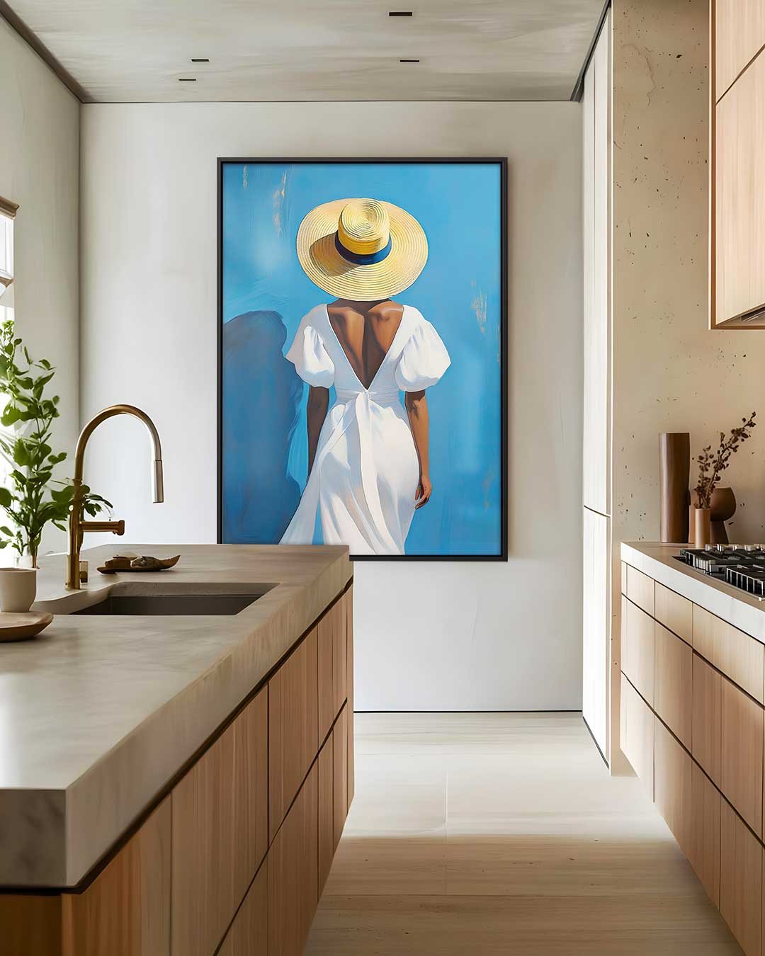 Vrouw in Zomerhoed Kunstwerk-canvas-dibond-plexiglas-wanddecoratie-WallArtistic