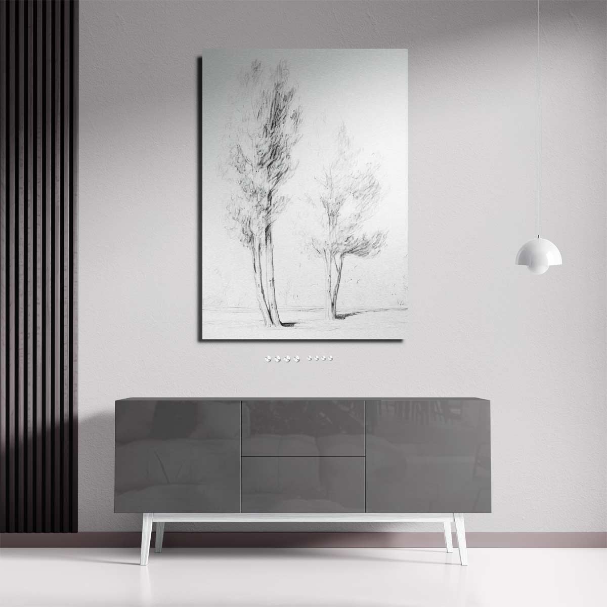 Zachte Potlood Schets van Bomen Kunstwerk-canvas-dibond-plexiglas-wanddecoratie-WallArtistic