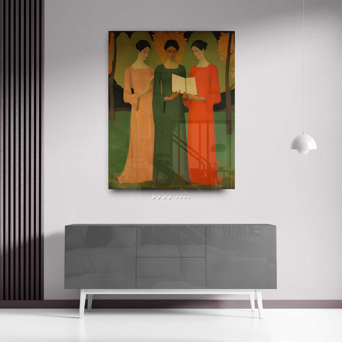 Vriendinnen in de Herfsttuin Kunstwerk-canvas-dibond-plexiglas-wanddecoratie-WallArtistic
