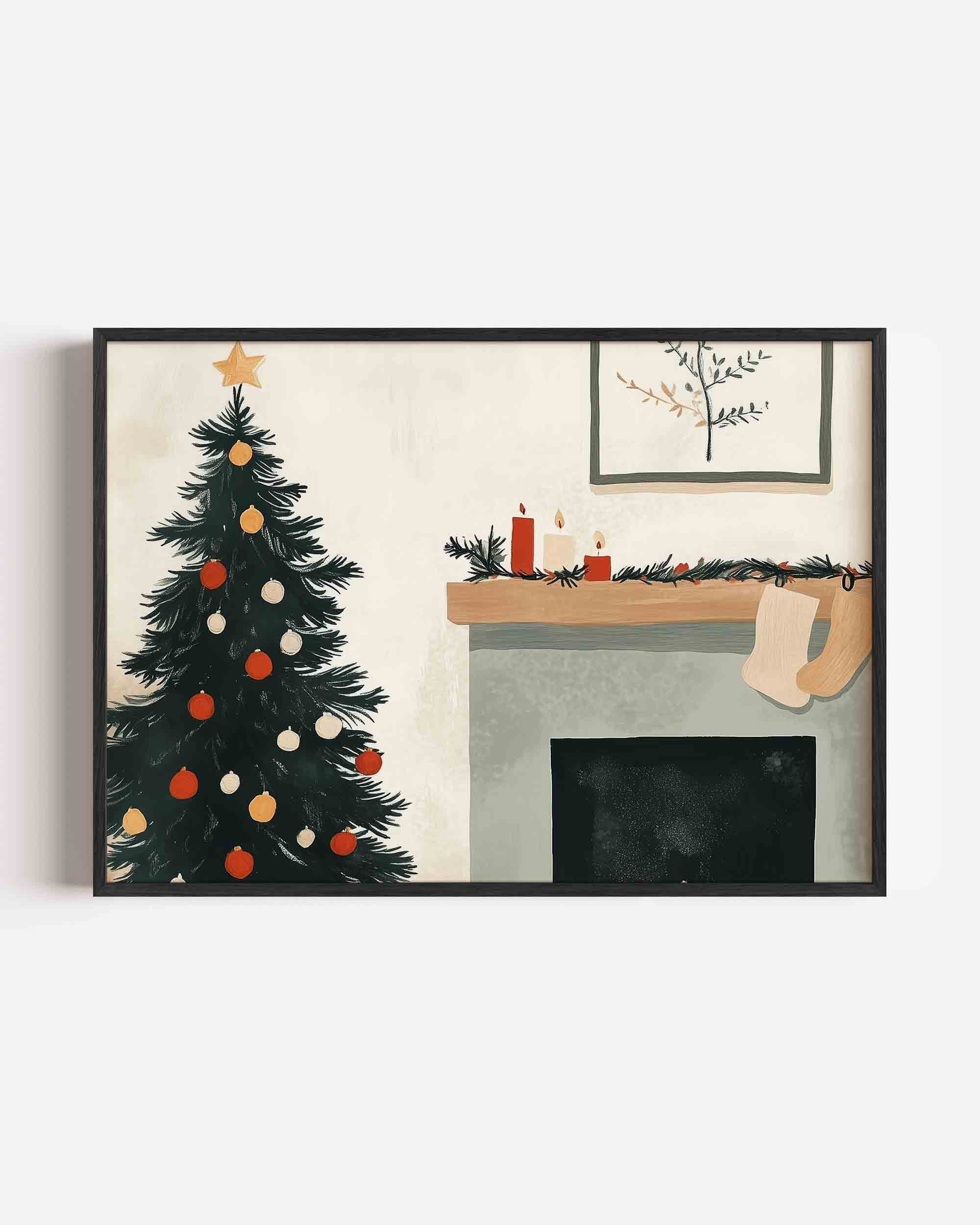 Kerstboom en haard Poster