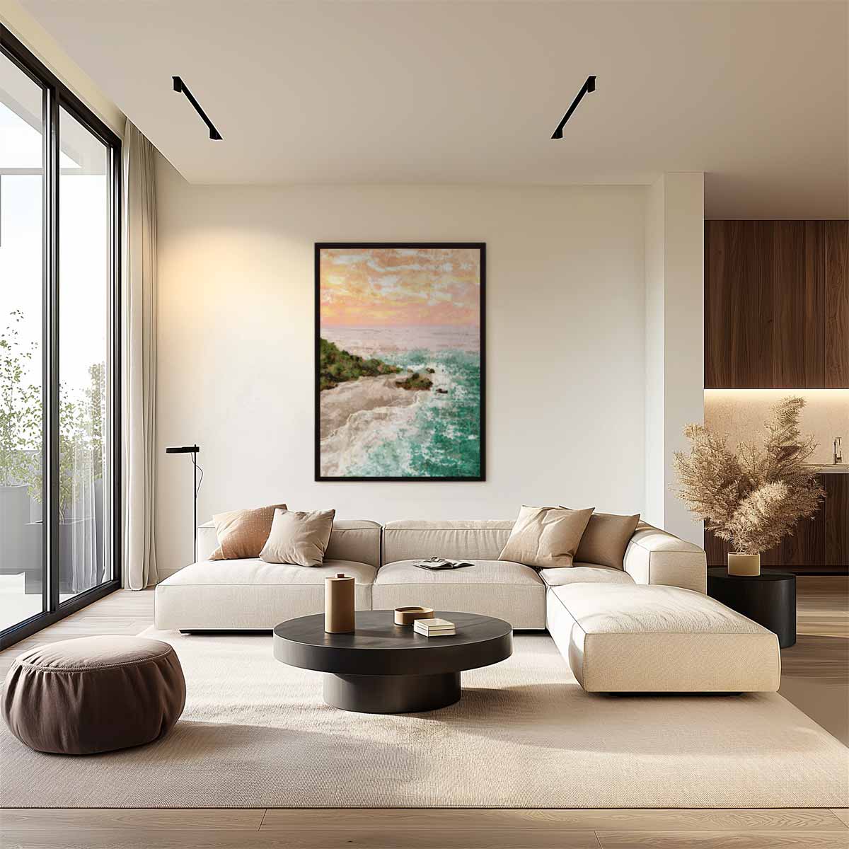 Zonsondergang aan de Kust Kunstwerk-canvas-dibond-plexiglas-wanddecoratie-WallArtistic