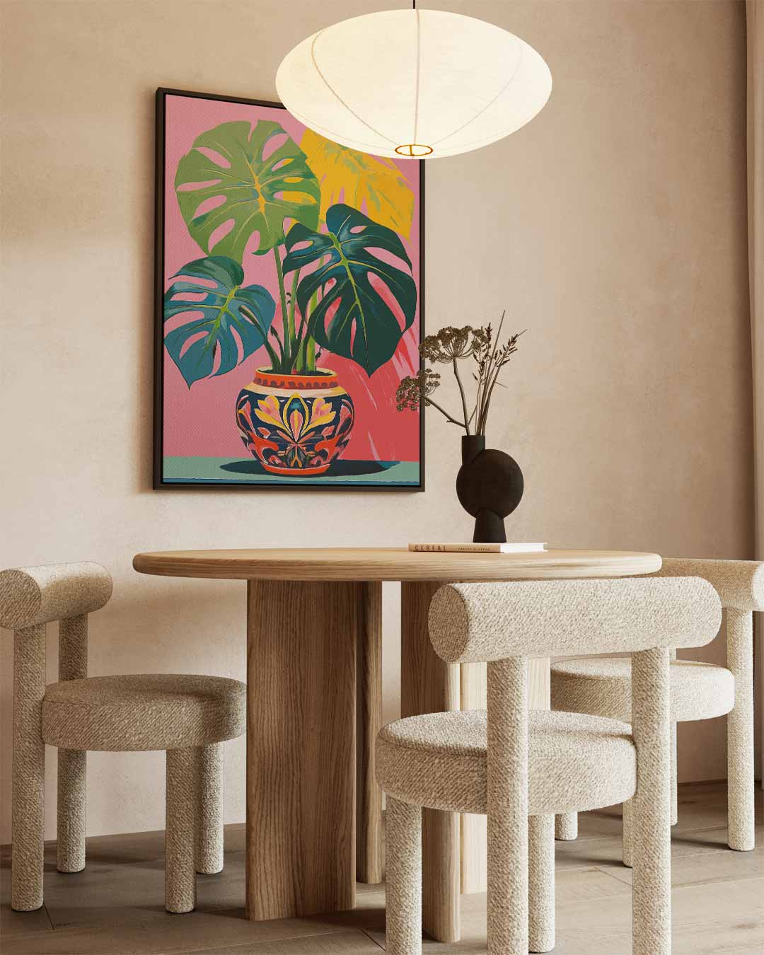 Tropische Monstera in Kleurrijke Pot Kunstwerk-canvas-dibond-plexiglas-wanddecoratie-WallArtistic