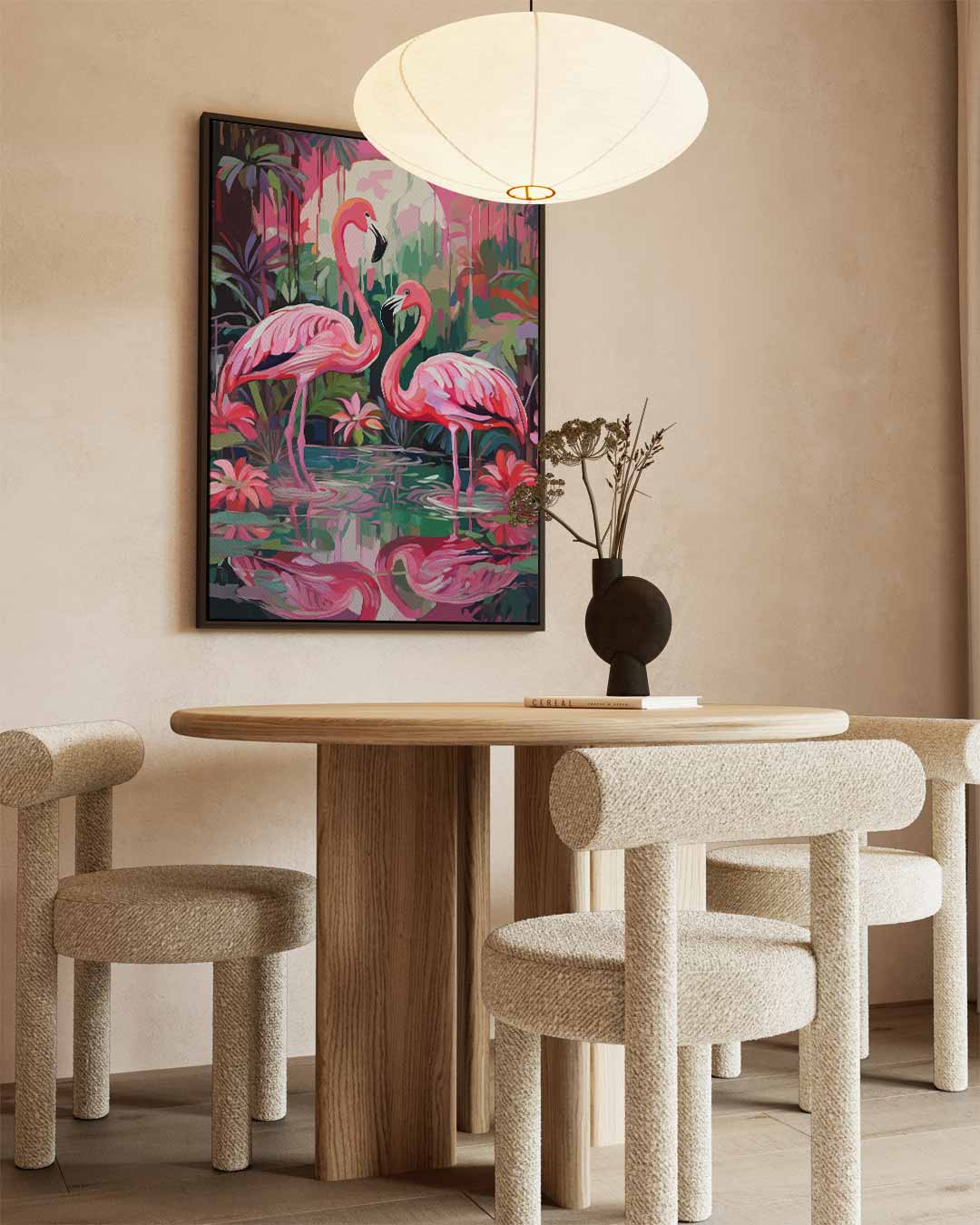 Tropische Flamingo's bij Zonsondergang Kunstwerk-canvas-dibond-plexiglas-wanddecoratie-WallArtistic