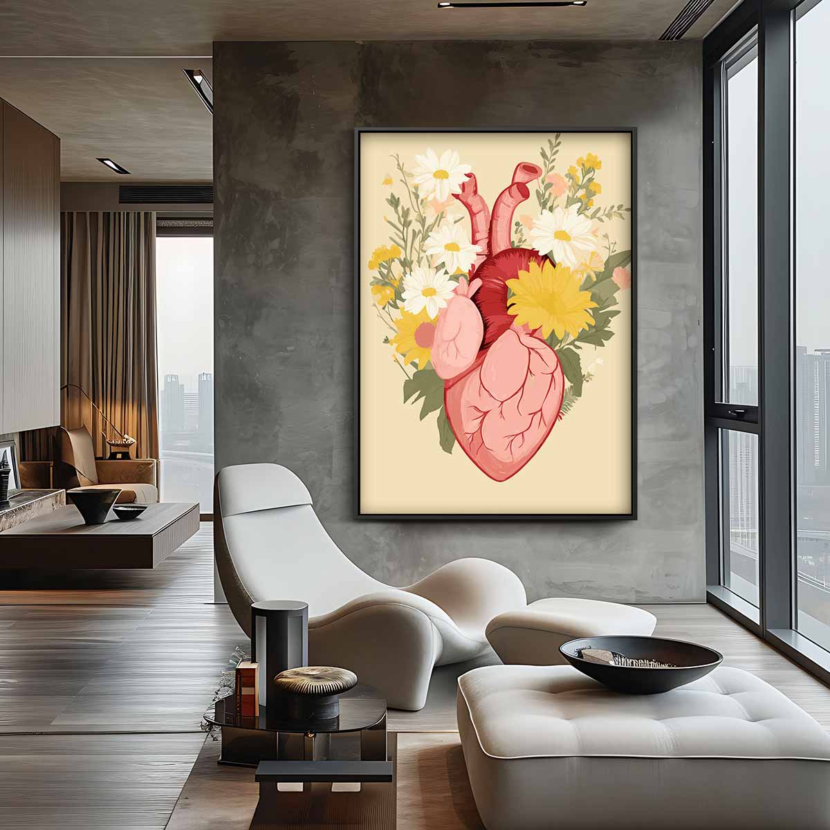 Hart en Bloemen Harmonie Kunstwerk-canvas-dibond-plexiglas-wanddecoratie-WallArtistic