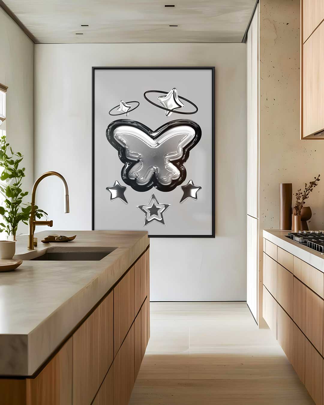 Sterrenvlinder in Zilver Kunstwerk-canvas-dibond-plexiglas-wanddecoratie-WallArtistic