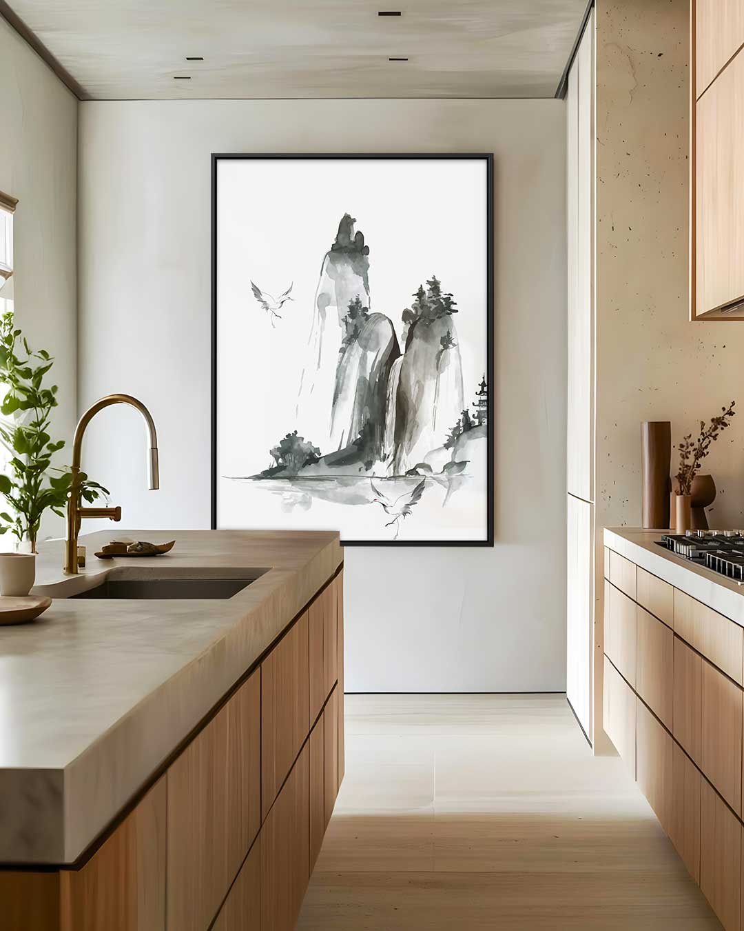 Monochrome Berglandschap Kunstwerk-canvas-dibond-plexiglas-wanddecoratie-WallArtistic