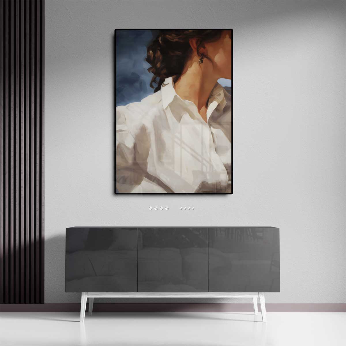 Zacht Portret met Witte Blouse Kunstwerk-canvas-dibond-plexiglas-wanddecoratie-WallArtistic