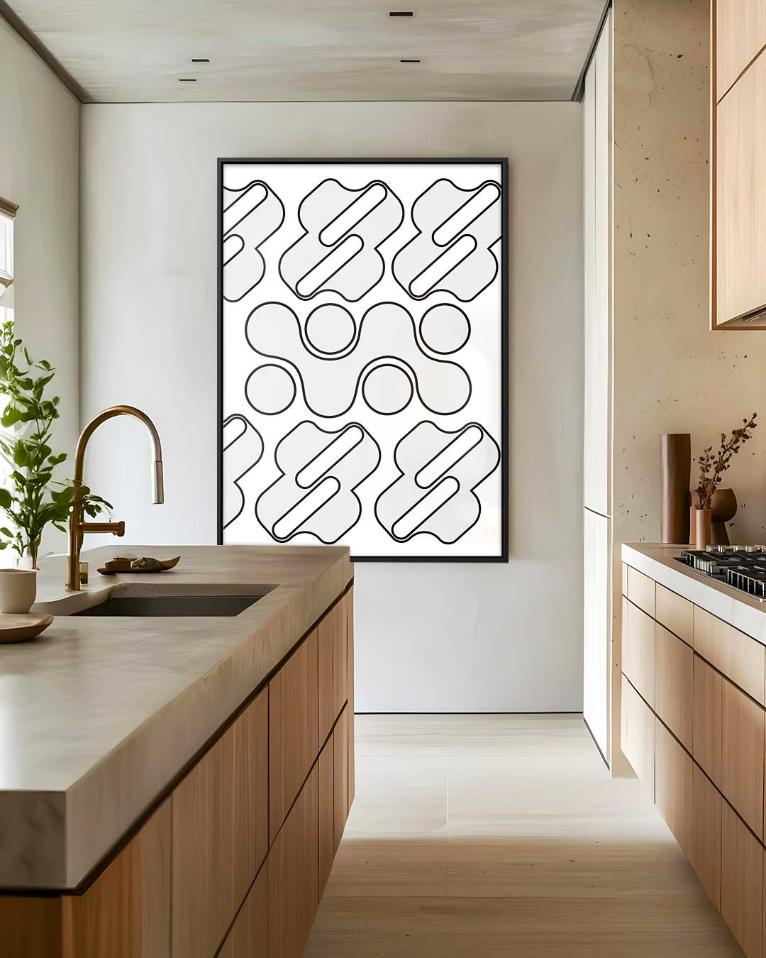 Geometrische Grijze Golf Kunstwerk-canvas-dibond-plexiglas-wanddecoratie-WallArtistic