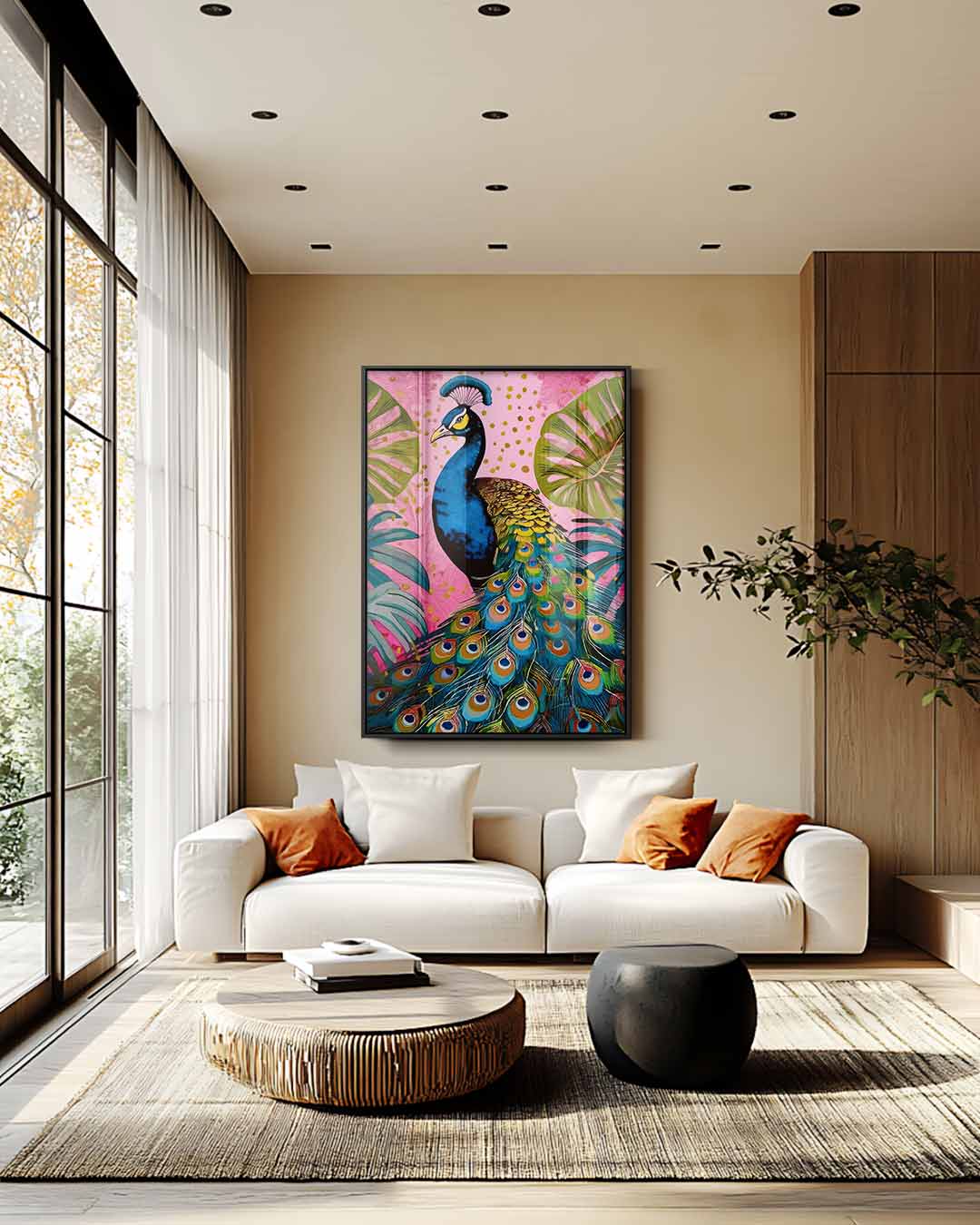 Prachtige Pauw in het Paradijs Kunstwerk-canvas-dibond-plexiglas-wanddecoratie-WallArtistic