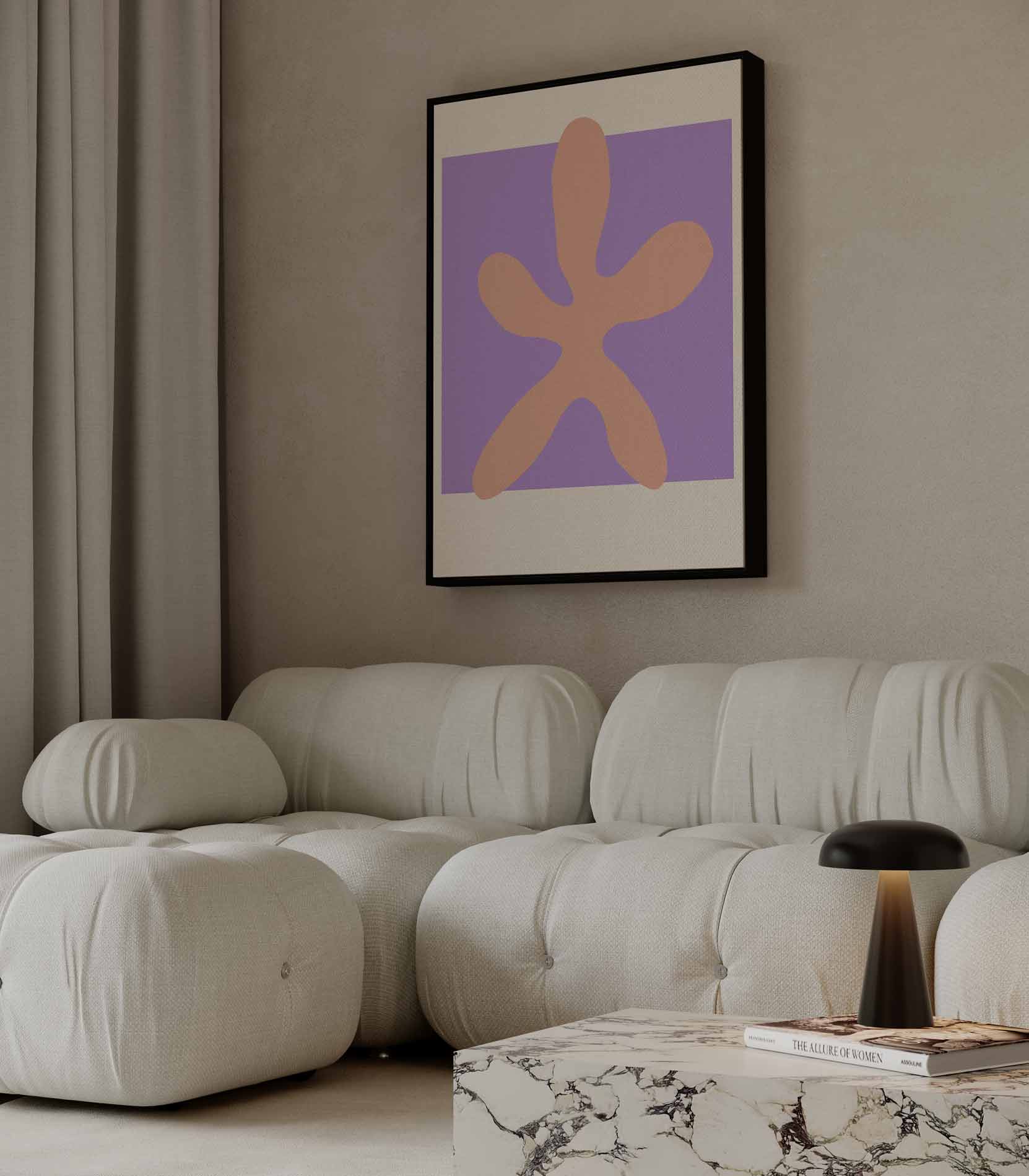 Zachte Vorm op Paarse Achtergrond Kunstwerk-canvas-dibond-plexiglas-wanddecoratie-WallArtistic