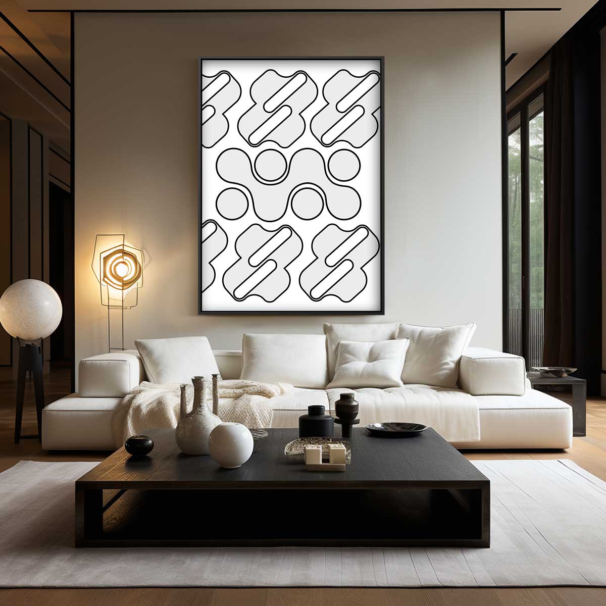 Geometrische Grijze Golf Kunstwerk-canvas-dibond-plexiglas-wanddecoratie-WallArtistic