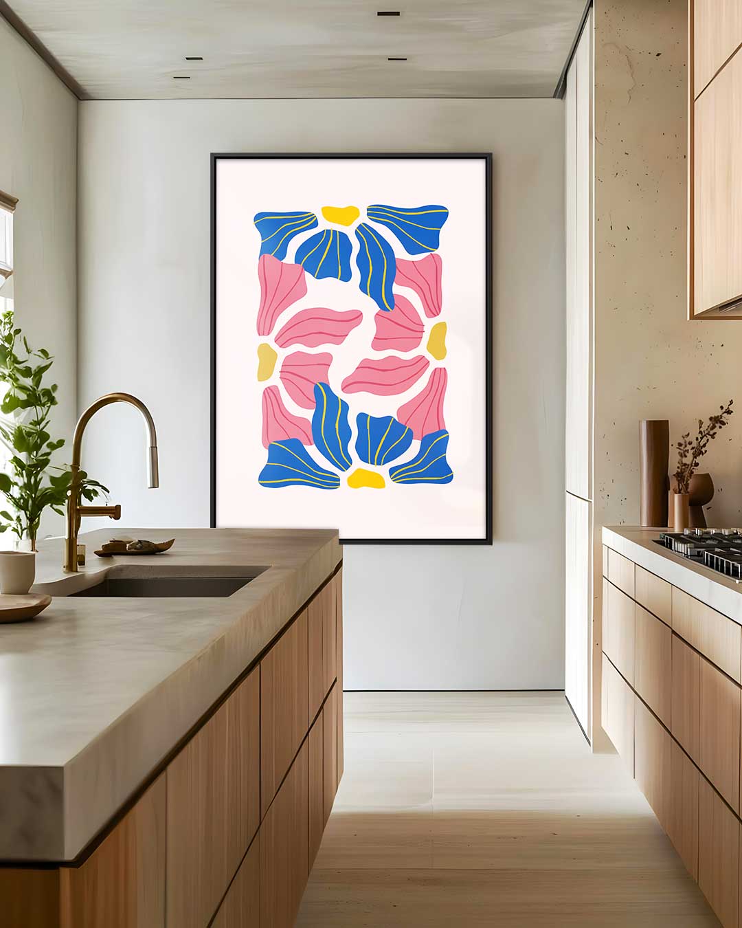 Vrolijk Bloemenmozaïek Kunstwerk-canvas-dibond-plexiglas-wanddecoratie-WallArtistic