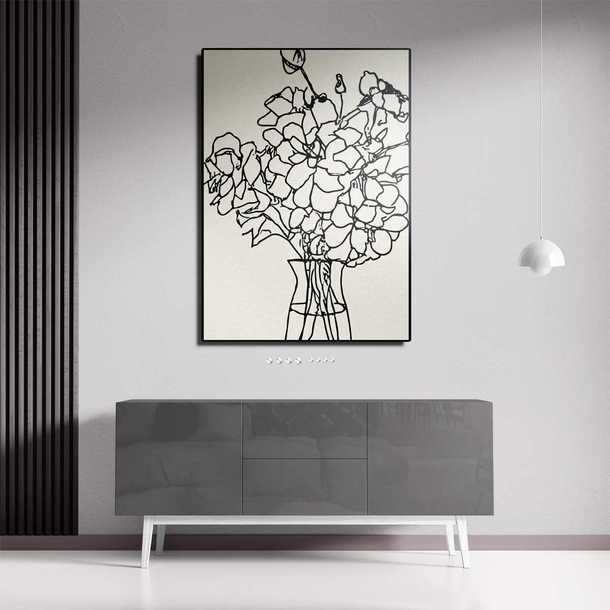 Lijntekening Bloemboeket Kunstwerk-canvas-dibond-plexiglas-wanddecoratie-WallArtistic