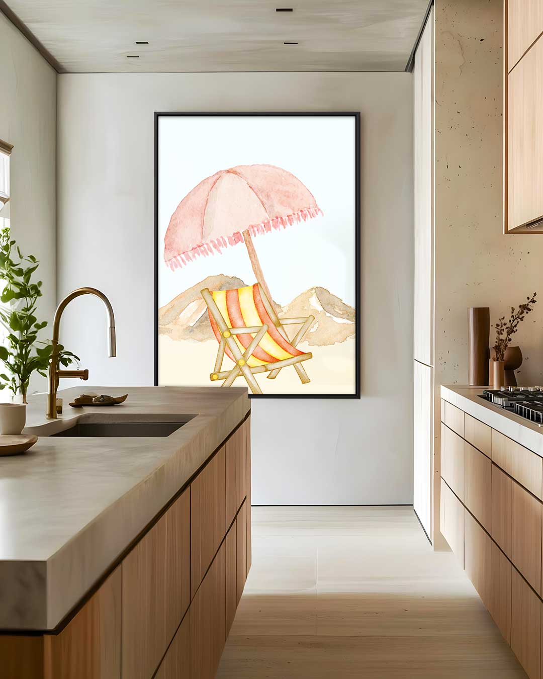 Zomerse Stranddag Aquarel Kunstwerk-canvas-dibond-plexiglas-wanddecoratie-WallArtistic