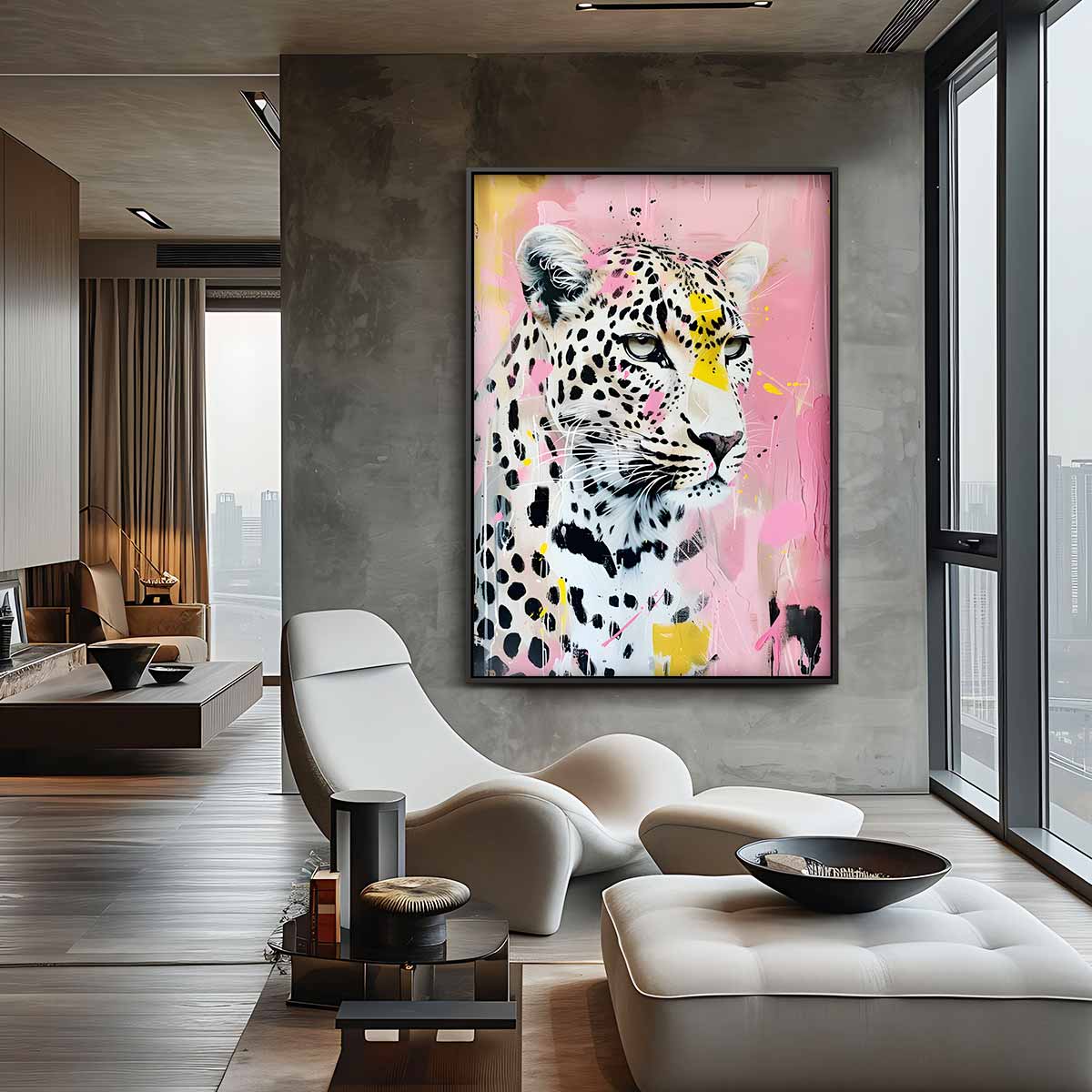 Sierlijke Luipaard Expressie Kunstwerk-canvas-dibond-plexiglas-wanddecoratie-WallArtistic