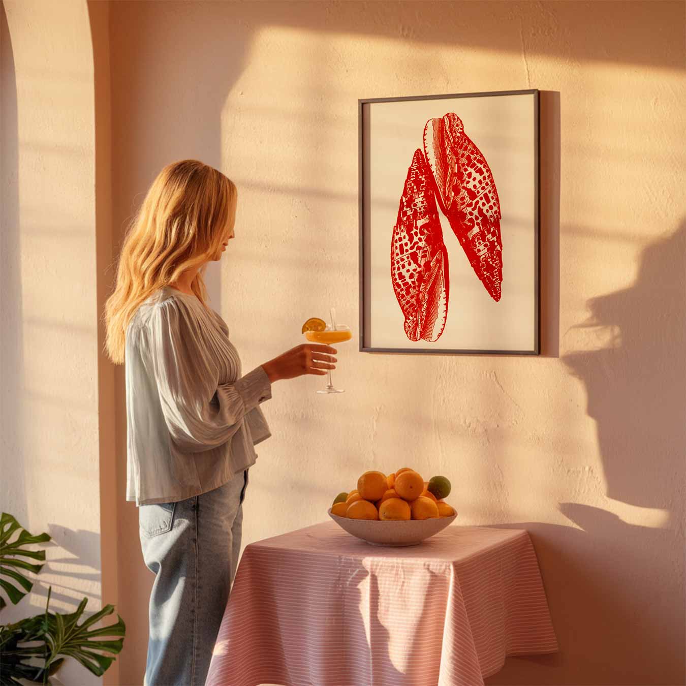 Schelpenkunst in Koraalrood Poster