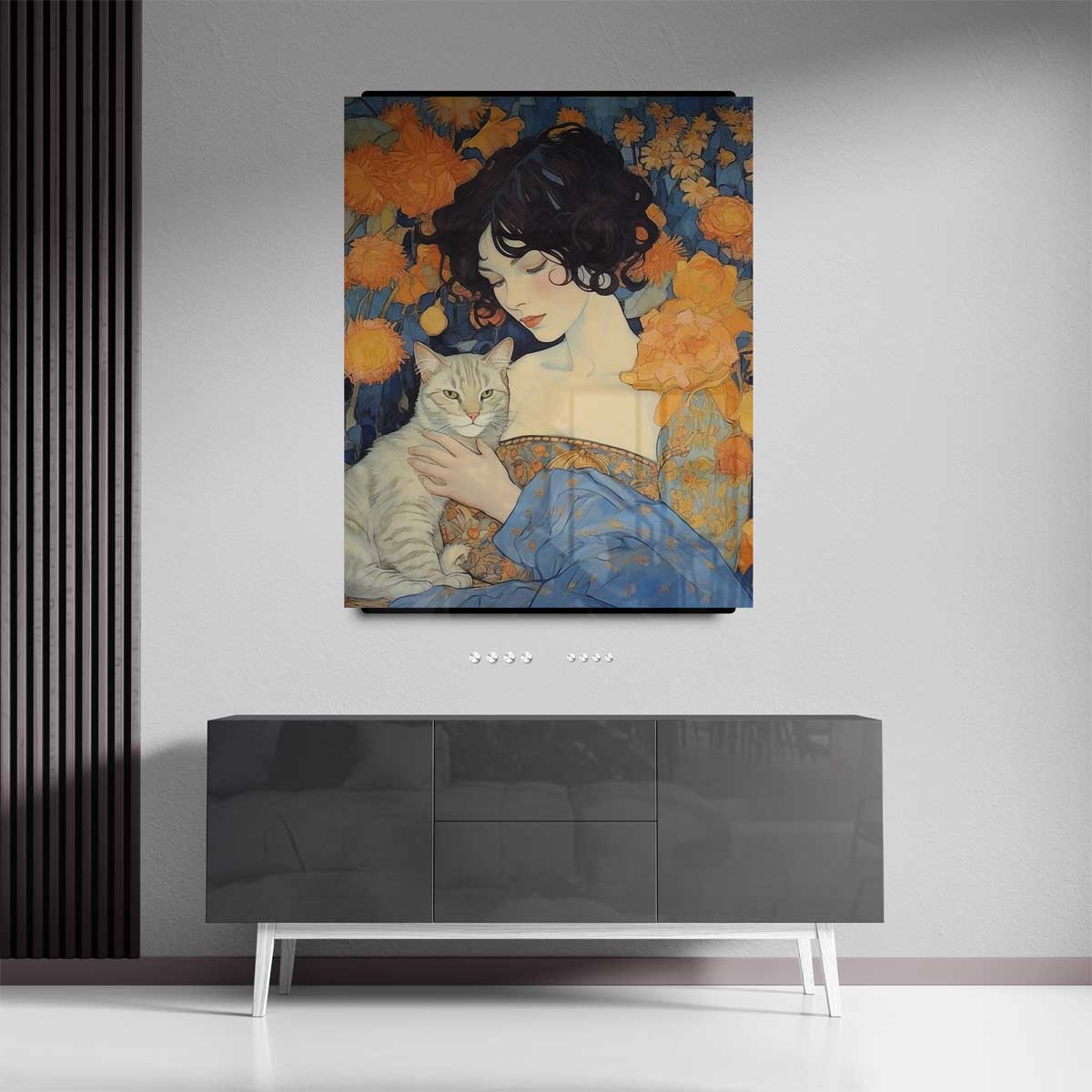 Dromerige Vriendschap met Kat Kunstwerk-canvas-dibond-plexiglas-wanddecoratie-WallArtistic