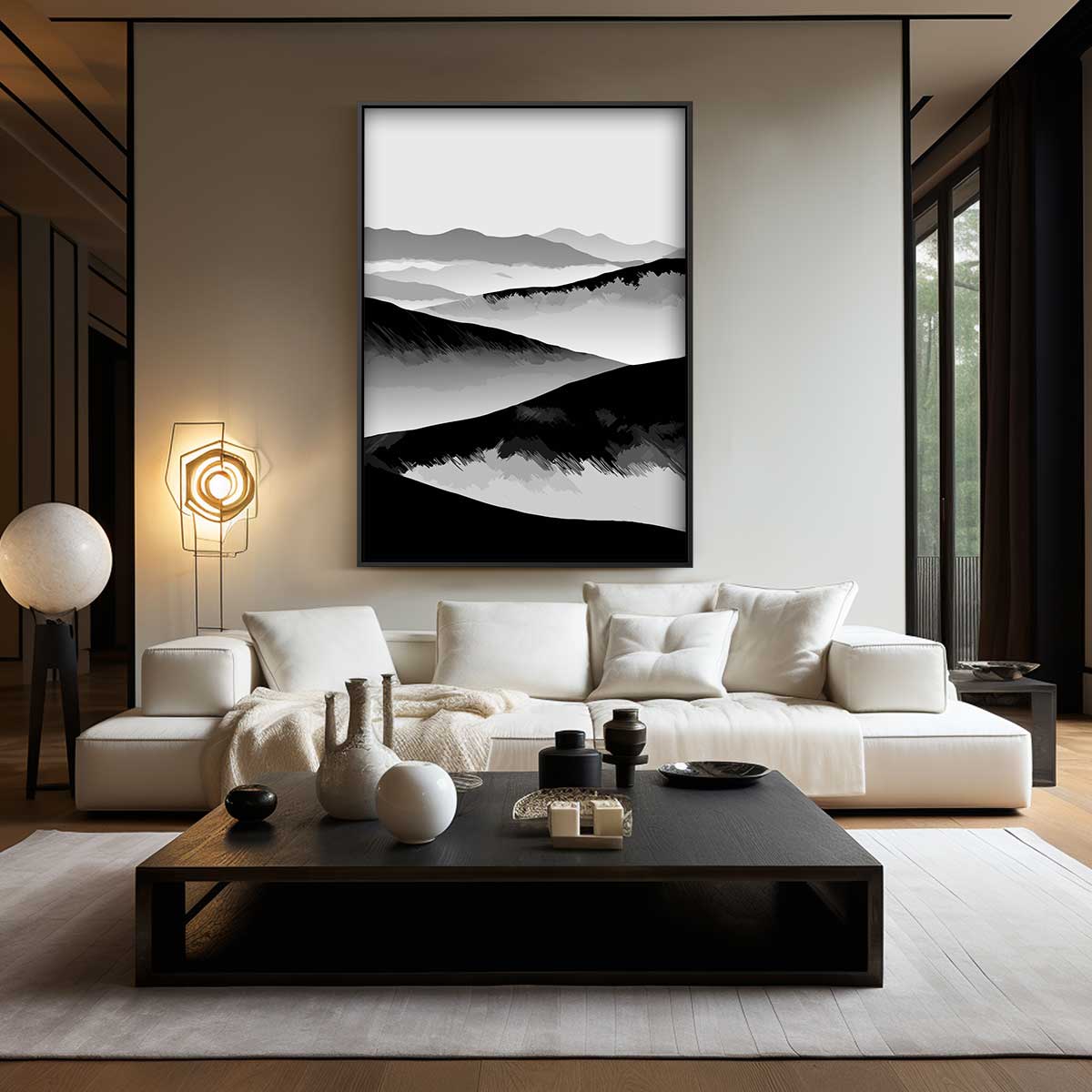 Sereen Berglandschap in Grijstinten Kunstwerk-canvas-dibond-plexiglas-wanddecoratie-WallArtistic