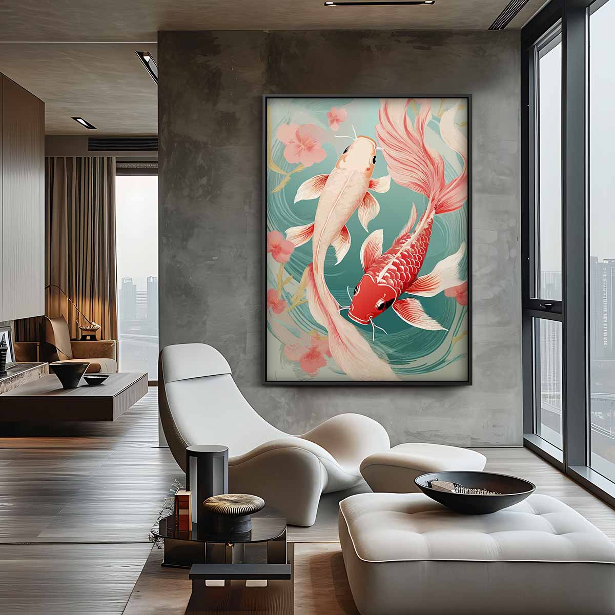 Elegant Koi Vissen Kunstwerk Kunstwerk-canvas-dibond-plexiglas-wanddecoratie-WallArtistic