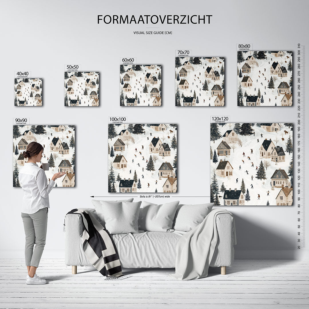 Winterse dorpsscène Kunstwerk