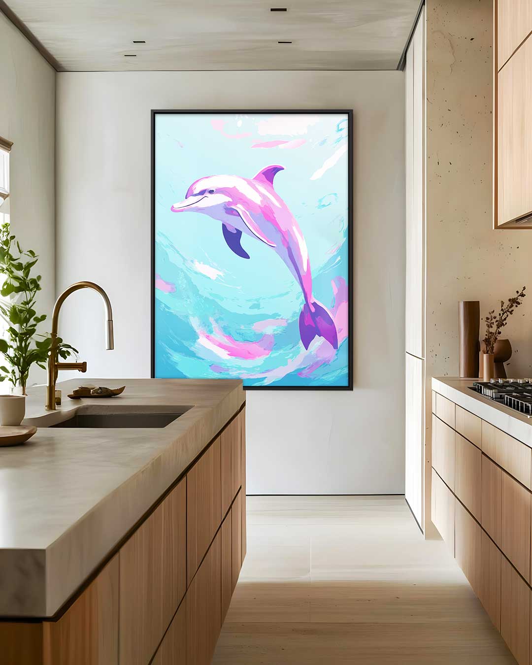 Dansende Dolfijn in Oceaan Blues Kunstwerk-canvas-dibond-plexiglas-wanddecoratie-WallArtistic