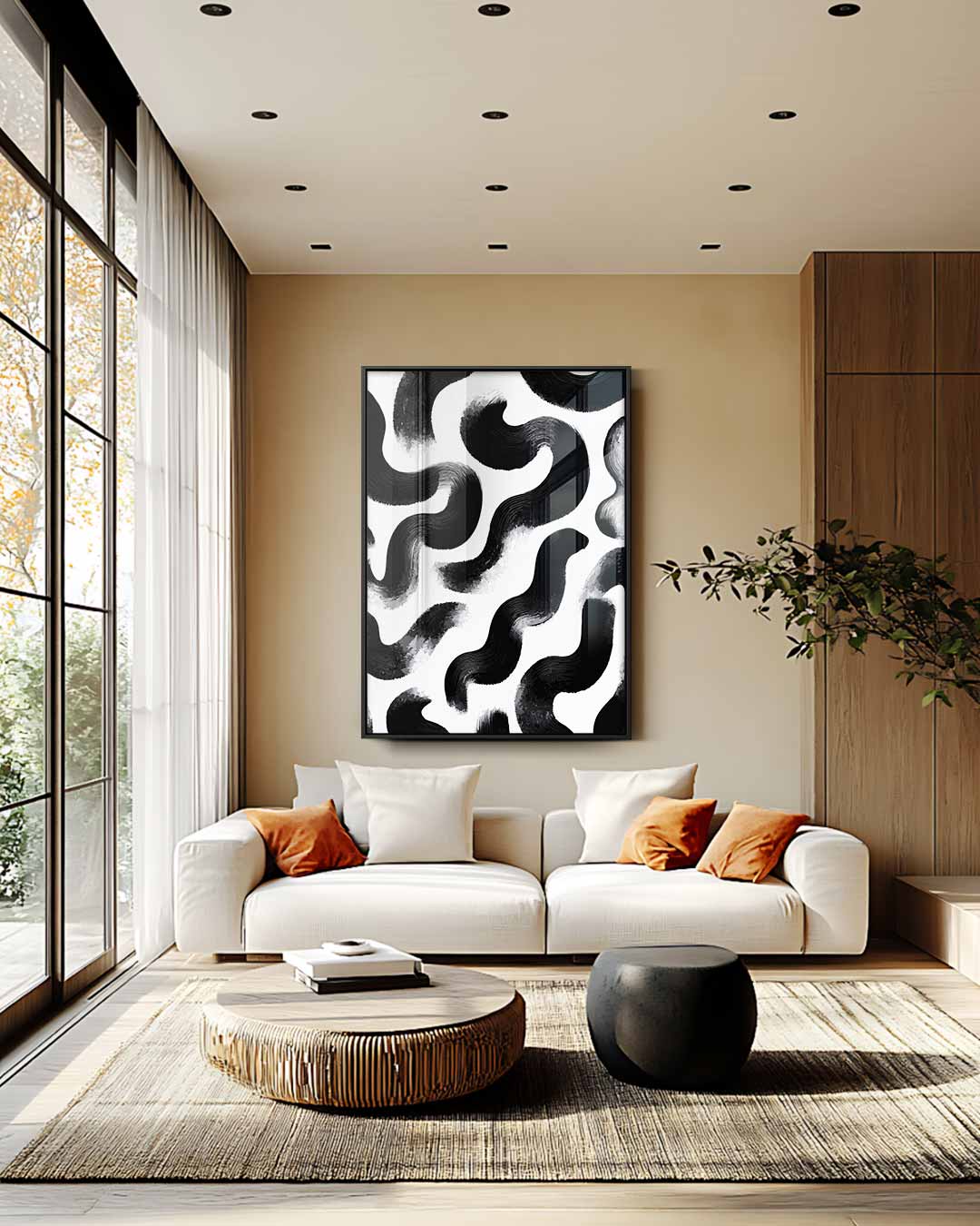 Abstracte Zwart-witte Kronkels Kunstwerk-canvas-dibond-plexiglas-wanddecoratie-WallArtistic