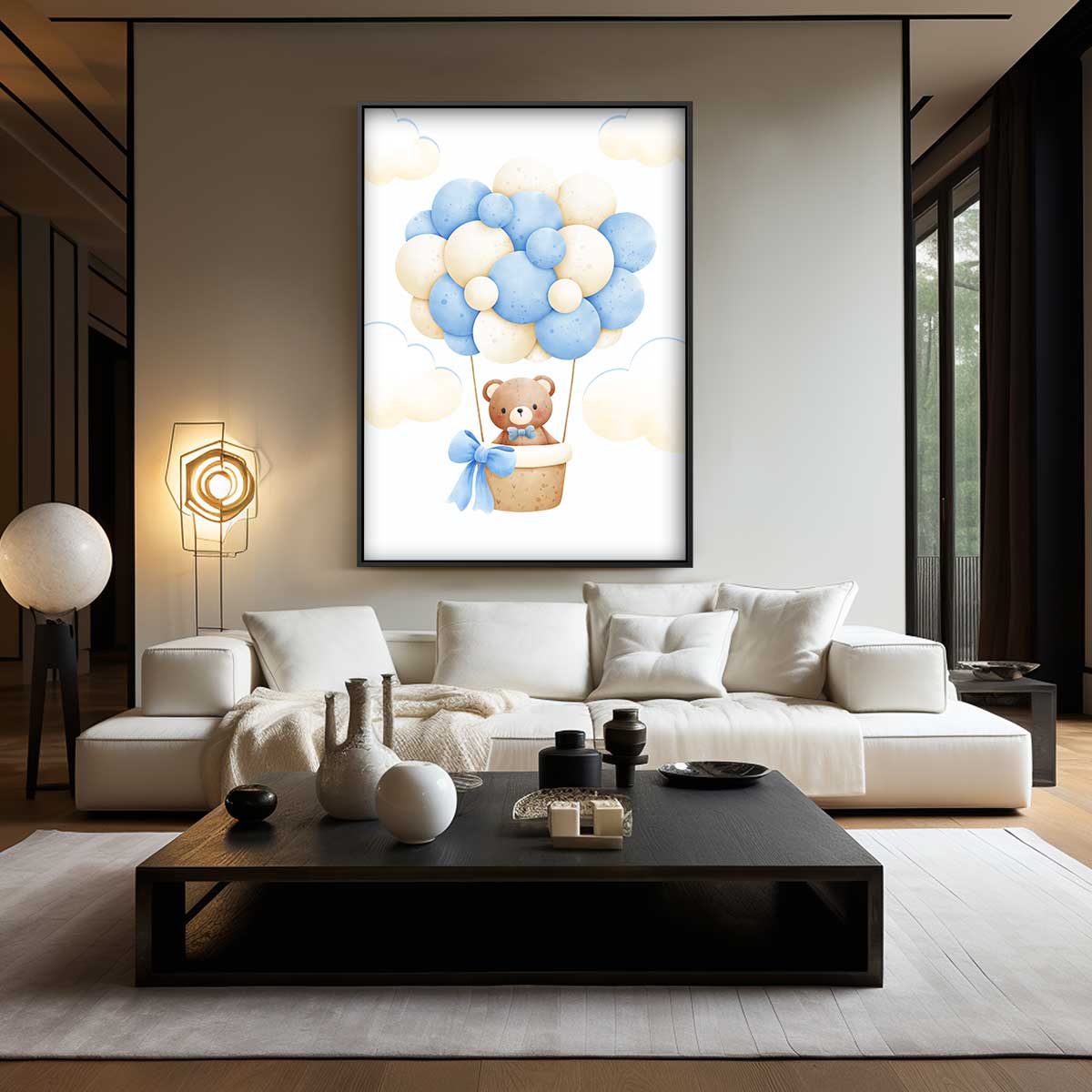 Dromerige Teddy in Luchtballon Kunstwerk-canvas-dibond-plexiglas-wanddecoratie-WallArtistic