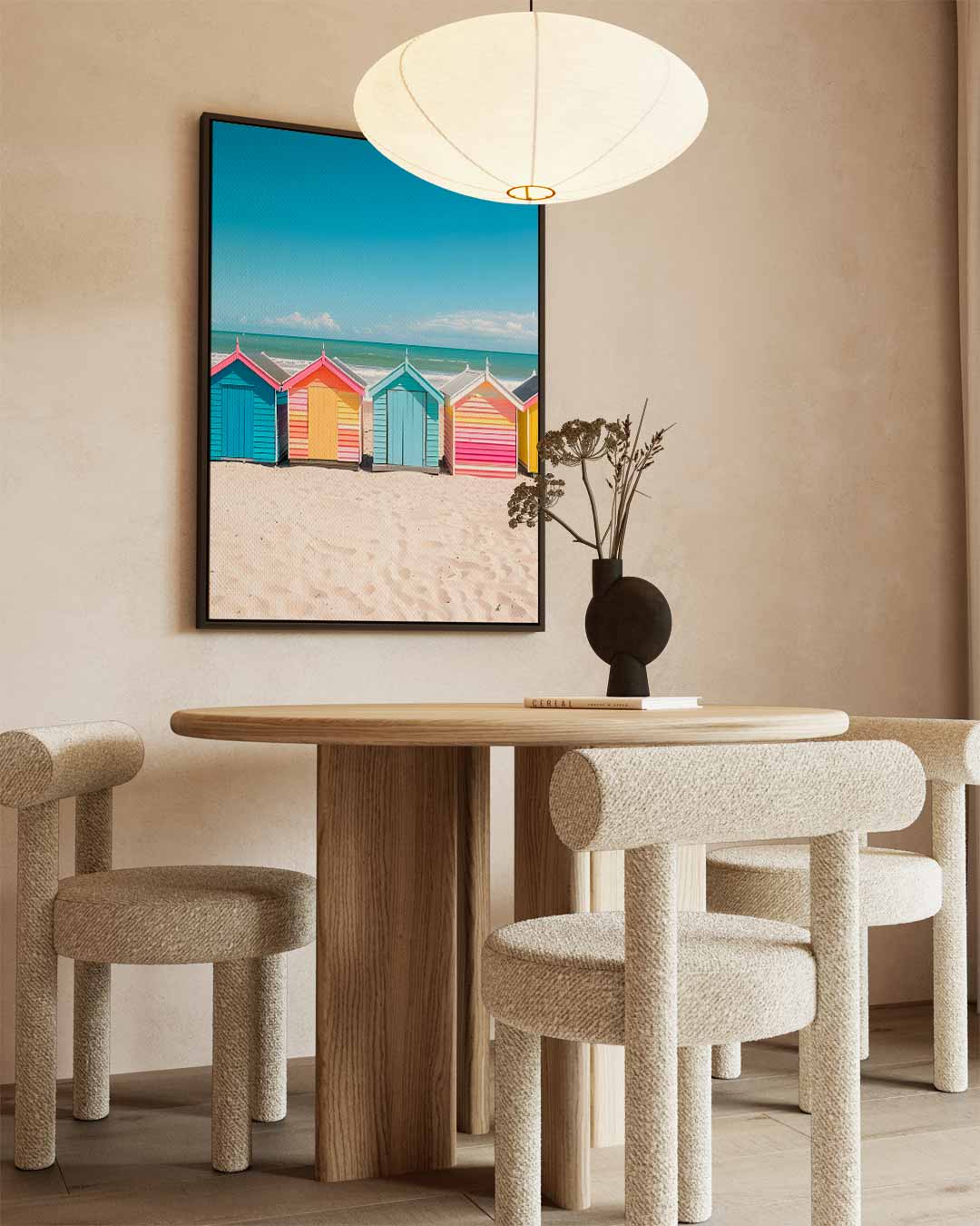 Kleurrijke Strandhuisjes Kunstwerk-canvas-dibond-plexiglas-wanddecoratie-WallArtistic