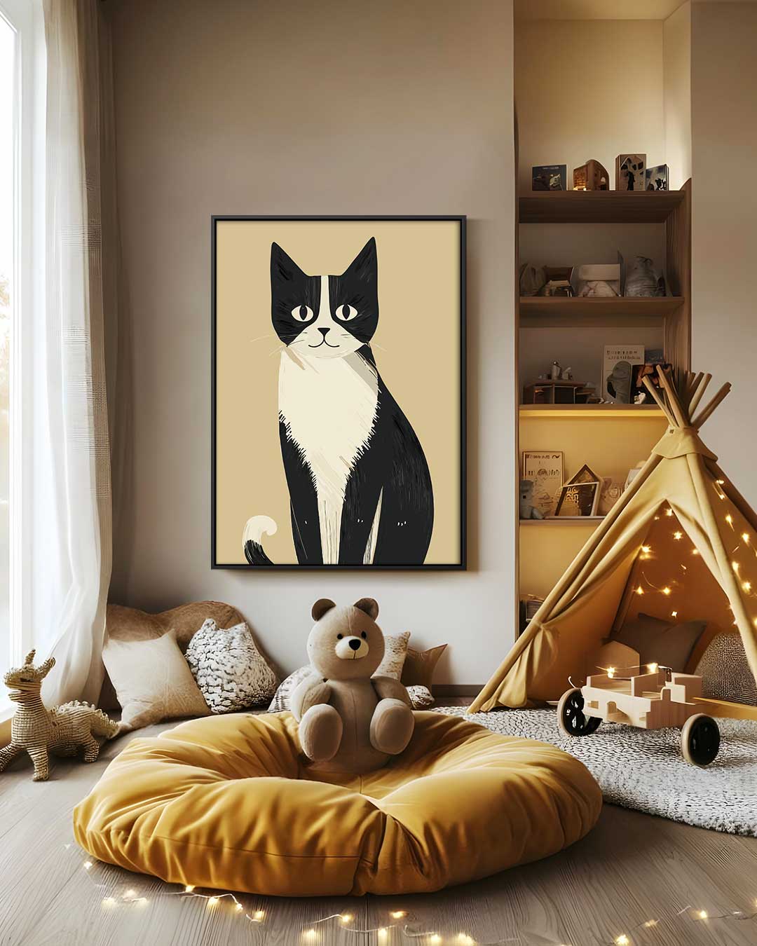 Stijlvolle Kat Illustratie Kunstwerk-canvas-dibond-plexiglas-wanddecoratie-WallArtistic