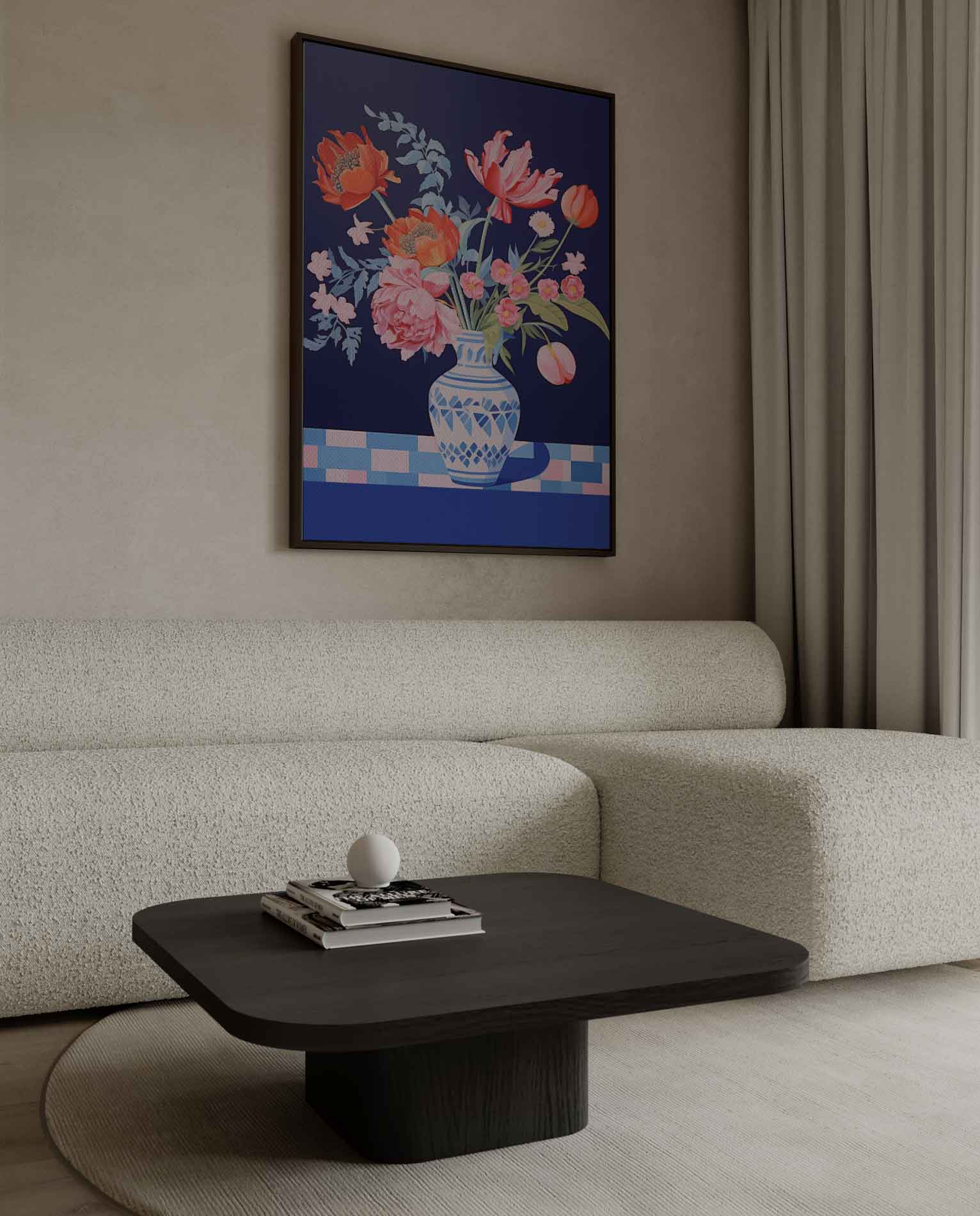Bloemenpracht in Blauwe Vaas Kunstwerk-canvas-dibond-plexiglas-wanddecoratie-WallArtistic