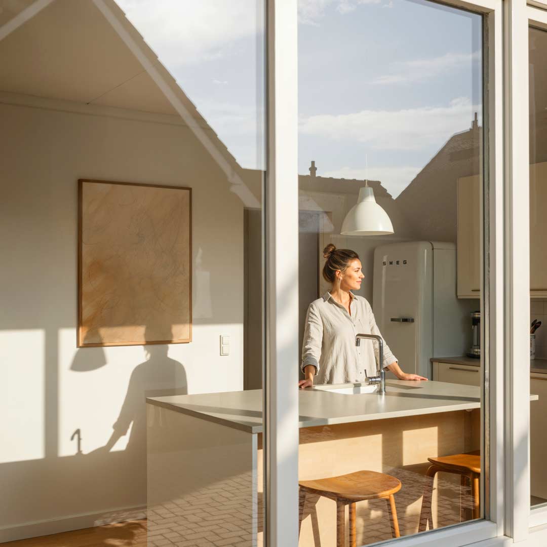 Rustgevende Beige Abstractie Poster-WallArtistic