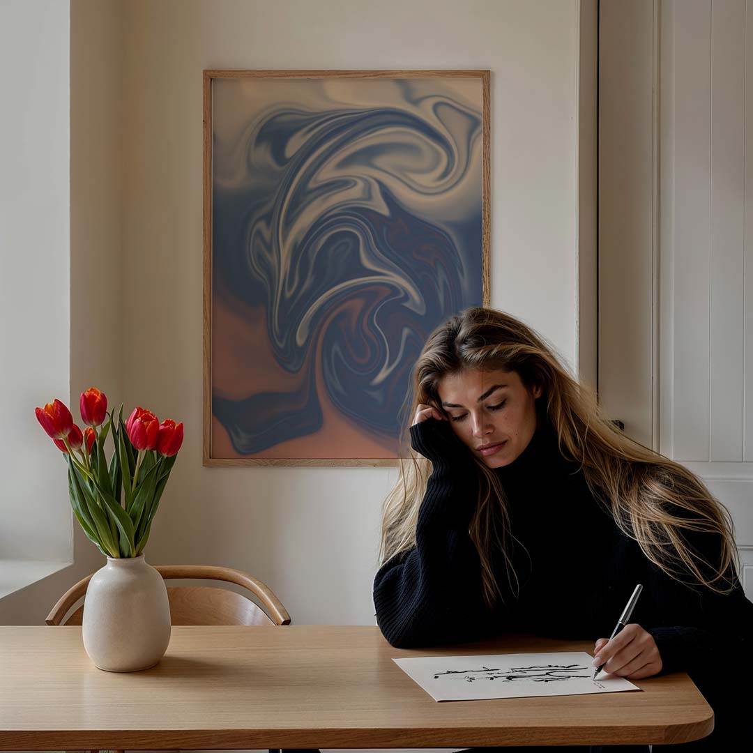 Abstracte Swirl Poster in Blauwtinten Poster-WallArtistic