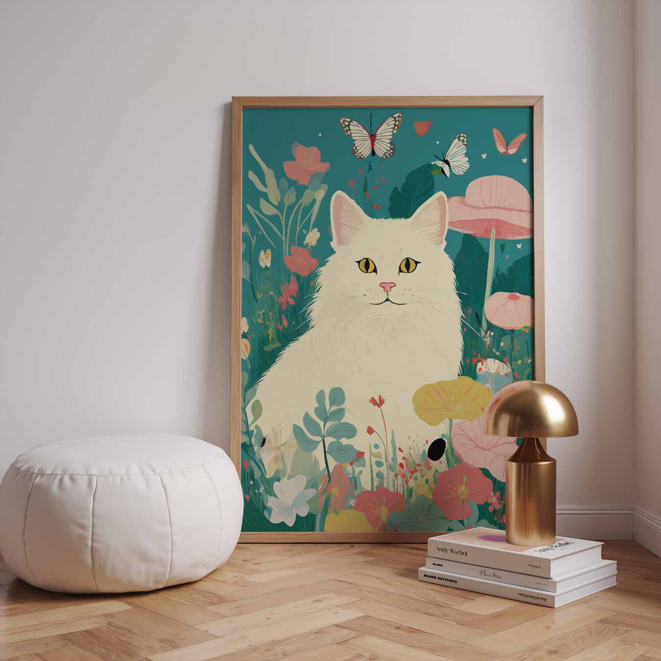 Dromerige Kat in Bloementuin Poster