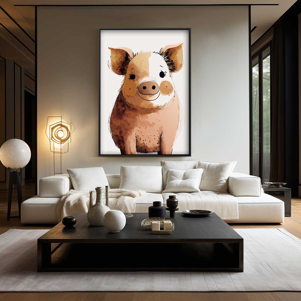 Vrolijk Varkentje Portret Kunstwerk-canvas-dibond-plexiglas-wanddecoratie-WallArtistic
