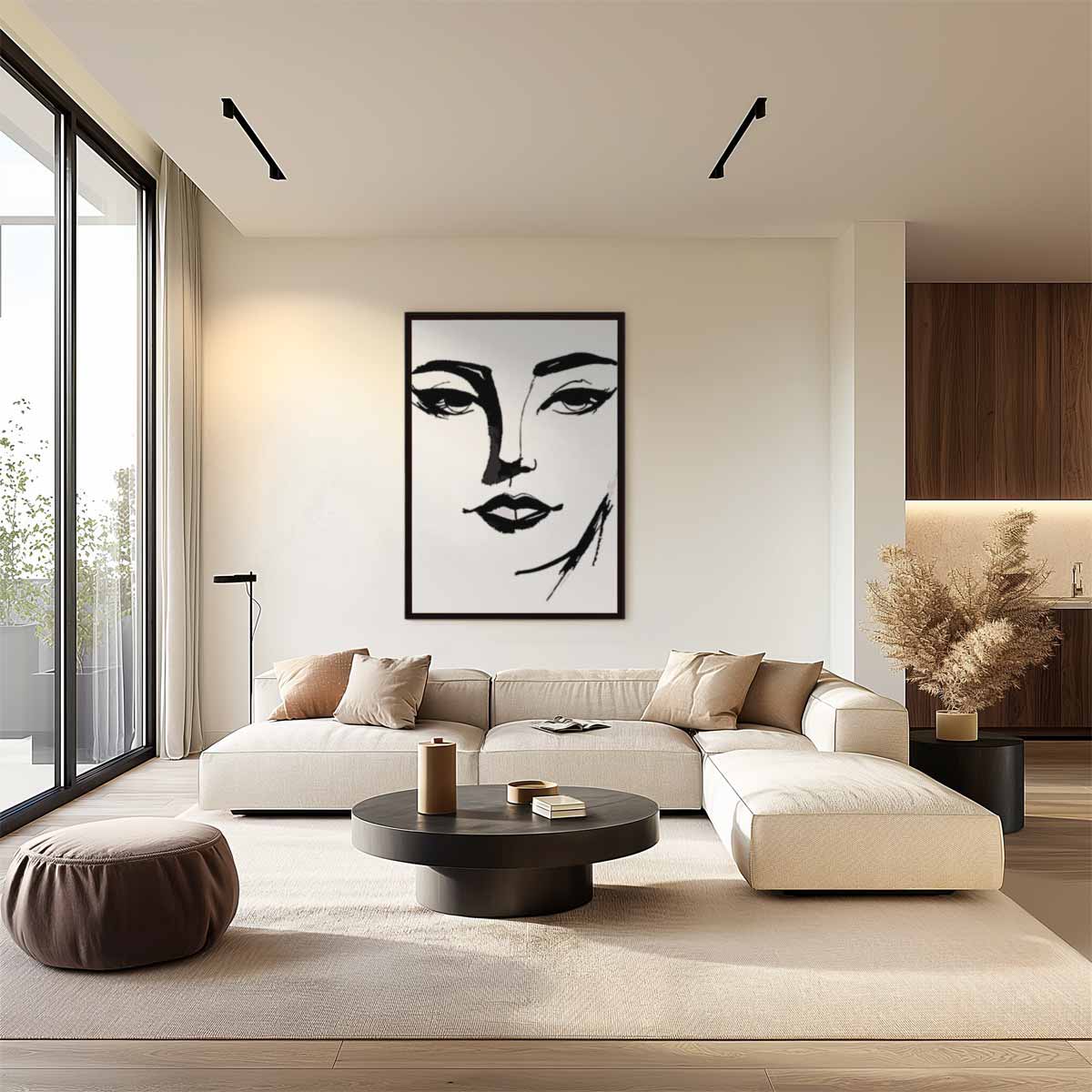 Minimalistisch Portret in Zwart-Wit Kunstwerk-canvas-dibond-plexiglas-wanddecoratie-WallArtistic