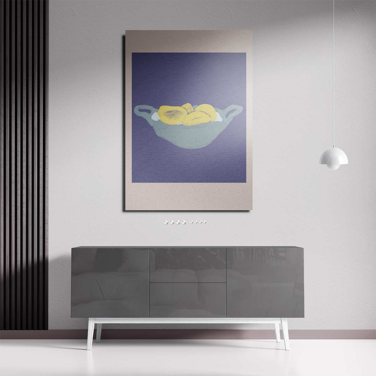 Zonnige Bananen in Blauwe Schaal Kunstwerk-canvas-dibond-plexiglas-wanddecoratie-WallArtistic