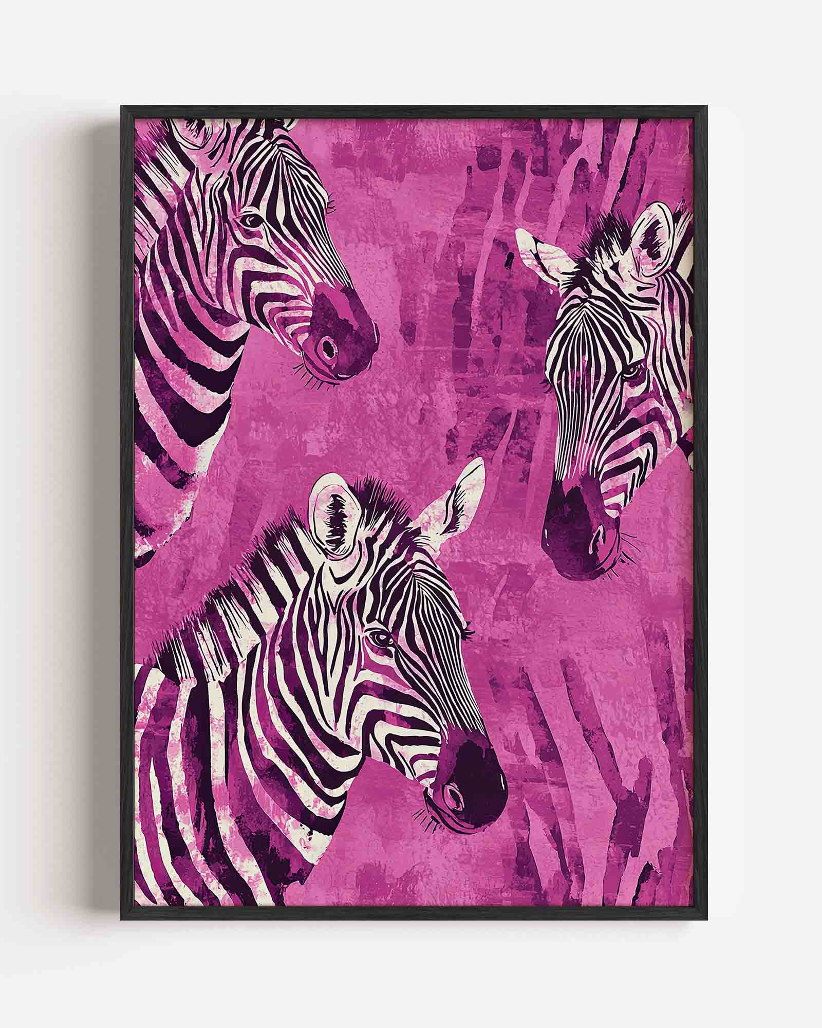 Zebra's op roze Poster