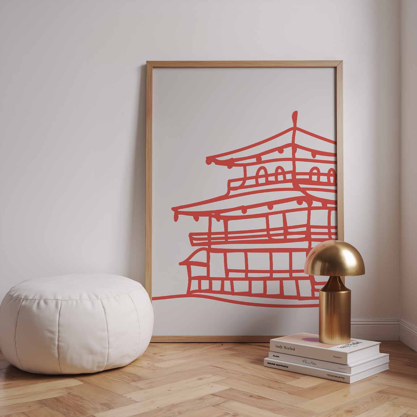 Sierlijke Japanse Tempel Tekening Poster