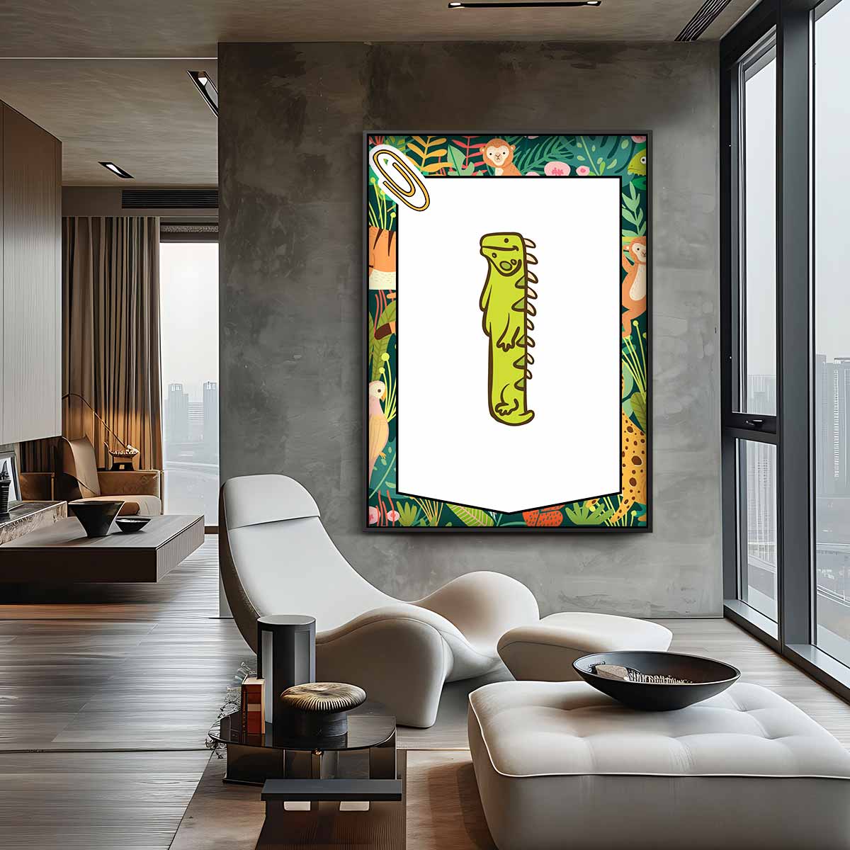 Vrolijke Groene Leguaan Illustratie Kunstwerk-canvas-dibond-plexiglas-wanddecoratie-WallArtistic