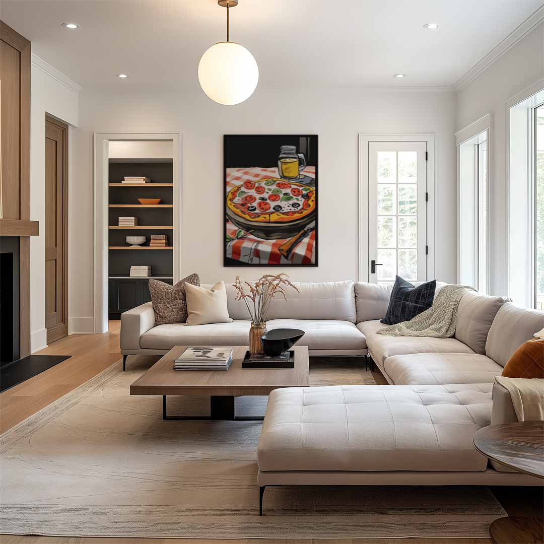 Pizza en Bier Avond Kunstwerk-canvas-dibond-plexiglas-wanddecoratie-WallArtistic