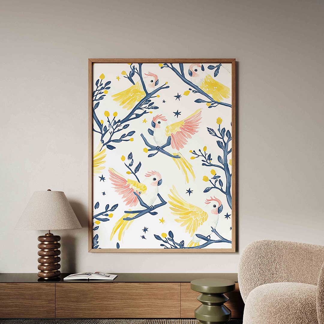 Papegaaien en takken Poster