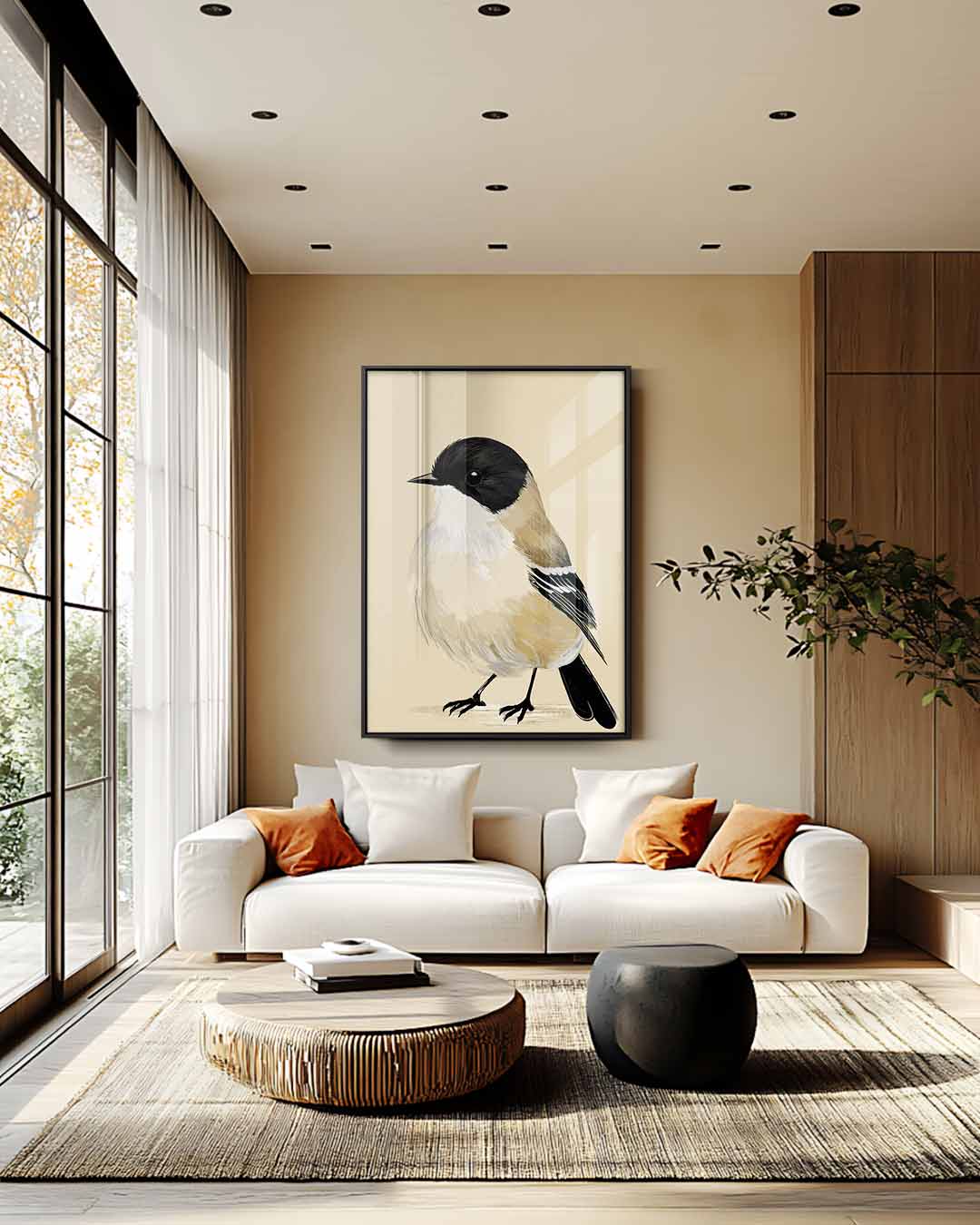 Schattige Pimpelmees Illustratie Kunstwerk-canvas-dibond-plexiglas-wanddecoratie-WallArtistic
