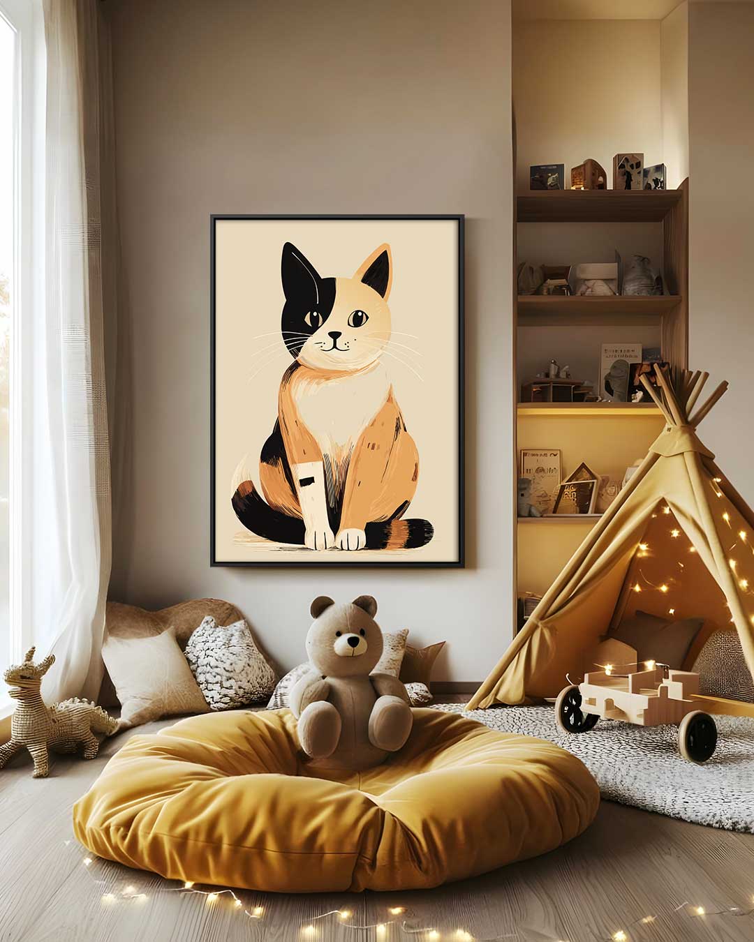 Charmante Kat Illustratie Kunstwerk-canvas-dibond-plexiglas-wanddecoratie-WallArtistic