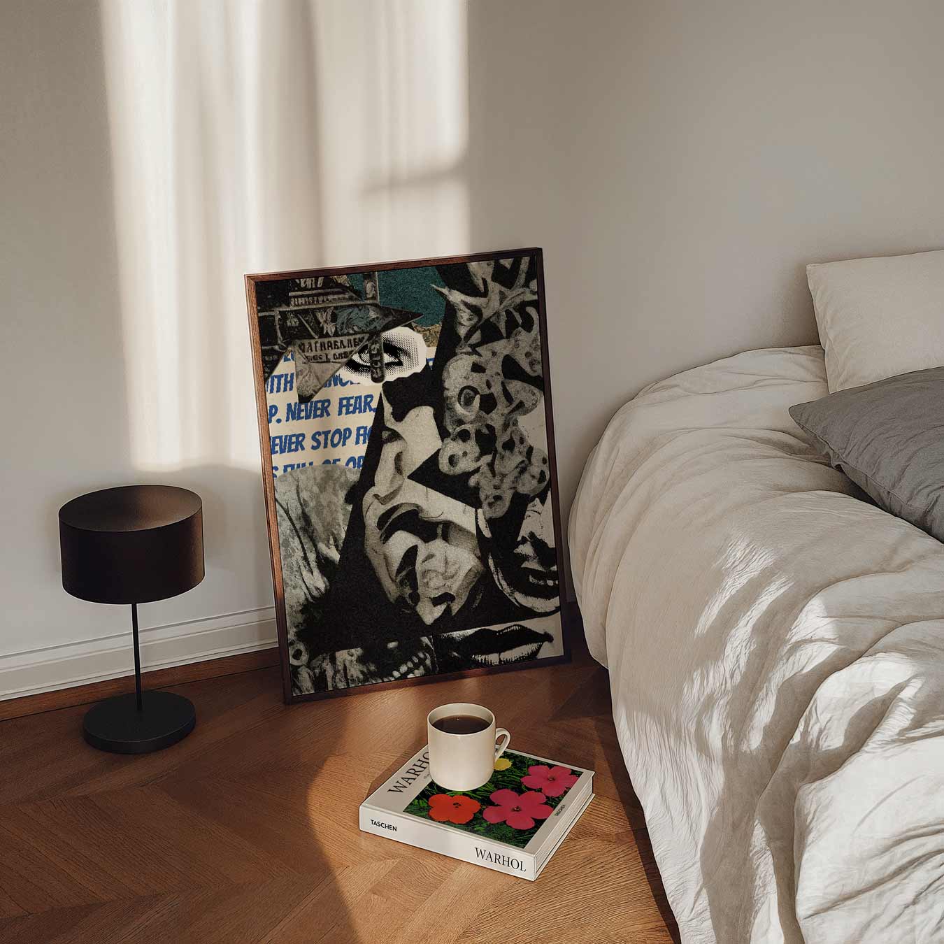 Collage Oog Maskers en Tekstfragmenten Poster-WallArtistic