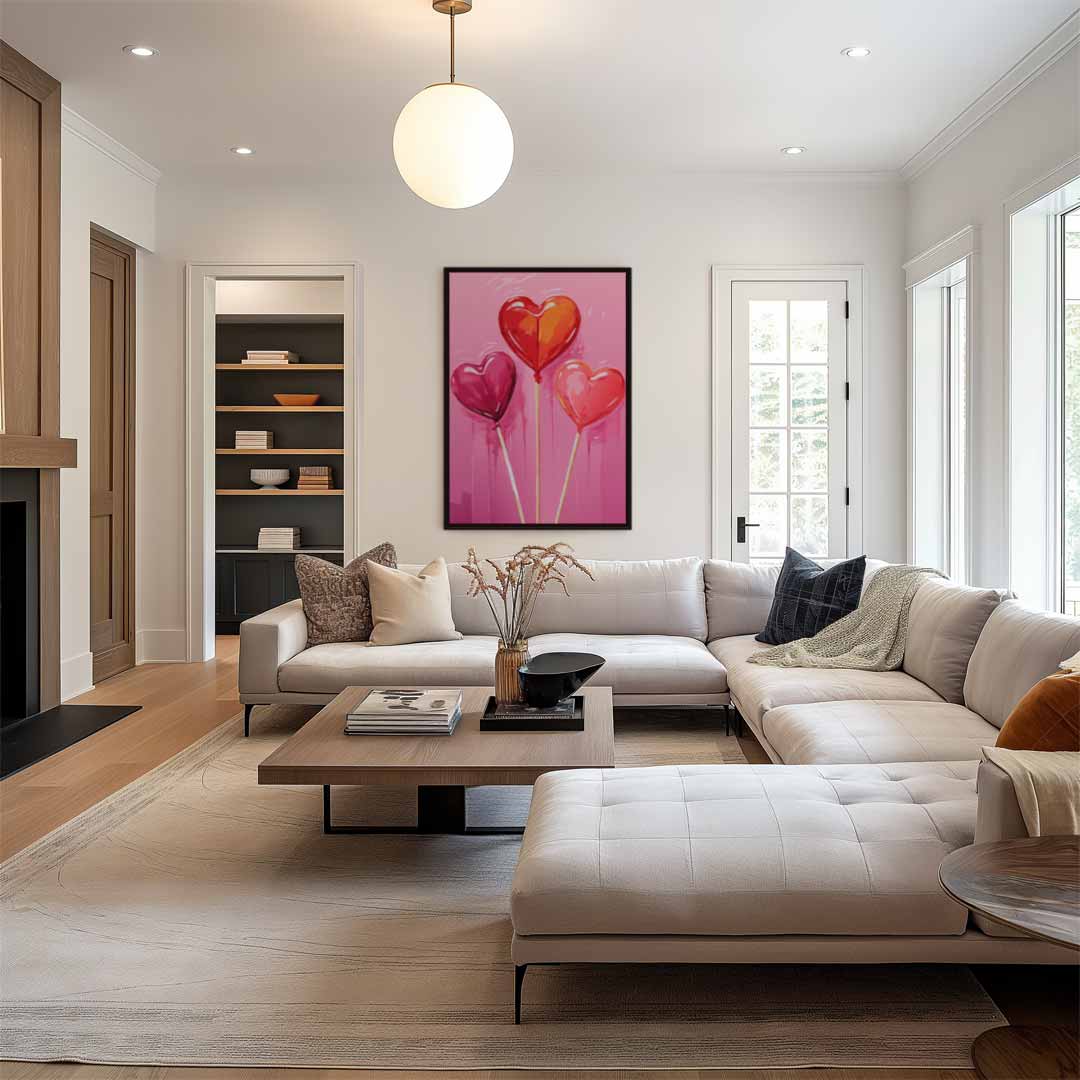 Hartvormige Lollys op Roze Achtergrond Kunstwerk-canvas-dibond-plexiglas-wanddecoratie-WallArtistic