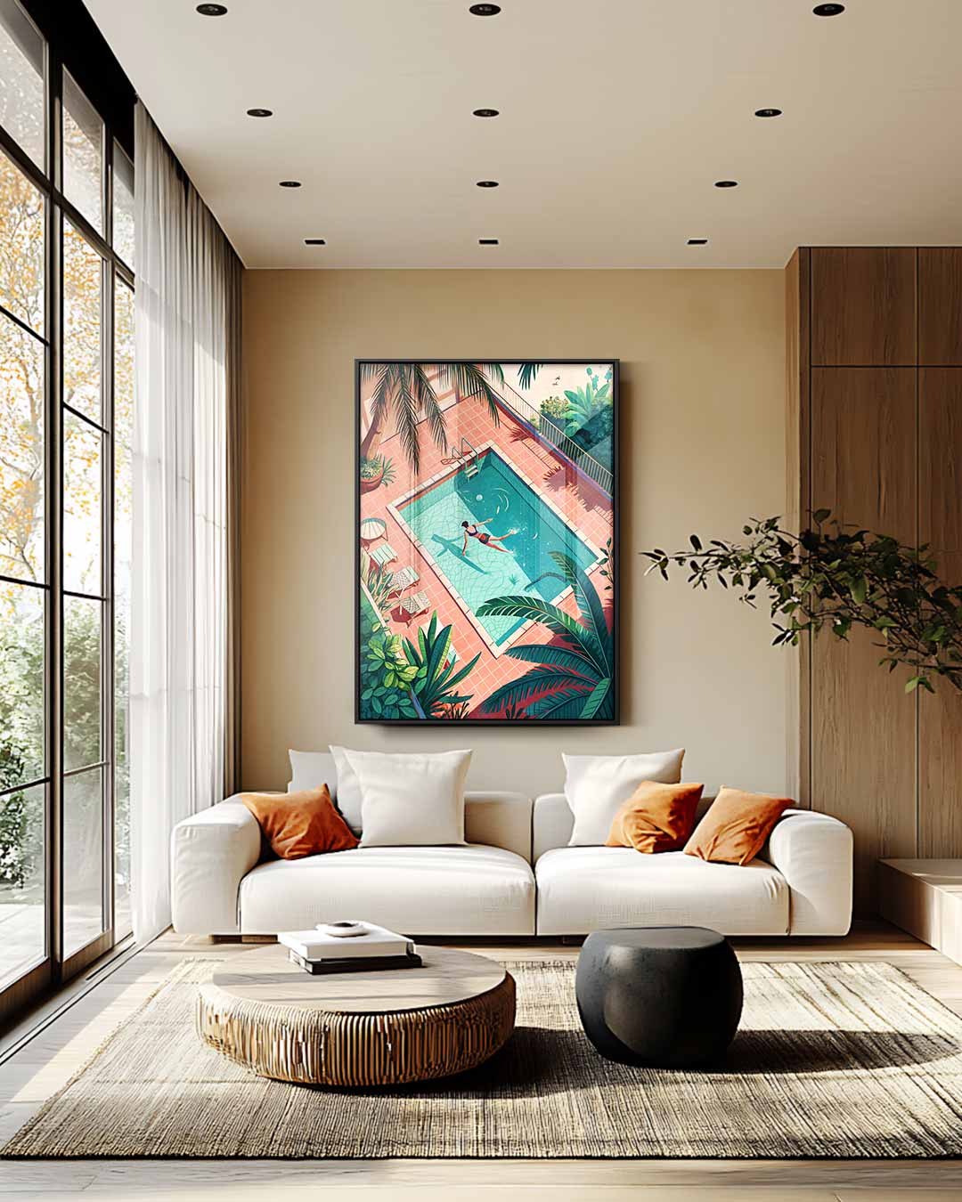 Zwemmen Onder de Palmen Kunstwerk-canvas-dibond-plexiglas-wanddecoratie-WallArtistic