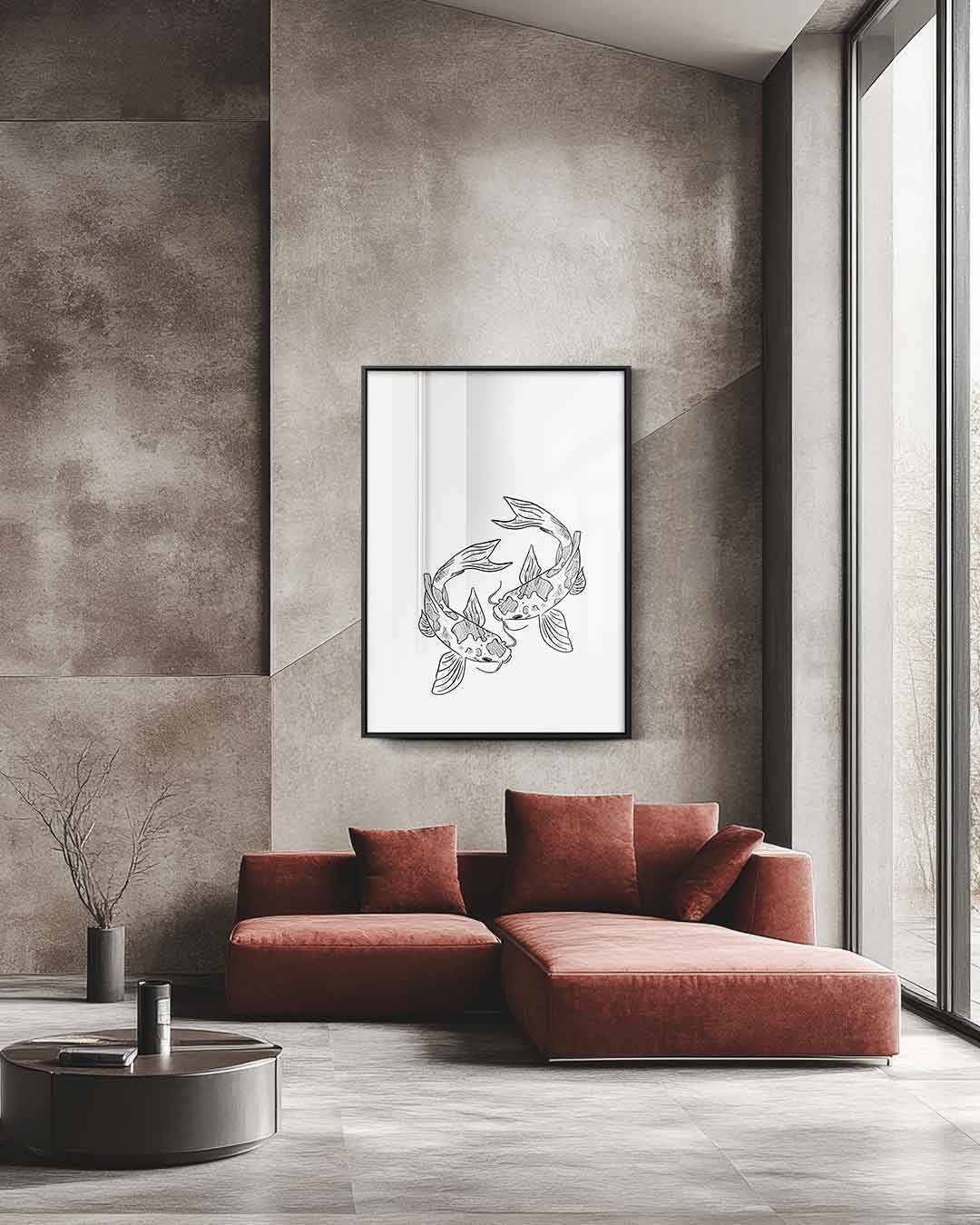 Koi Karper Illustratie Kunstwerk-canvas-dibond-plexiglas-wanddecoratie-WallArtistic
