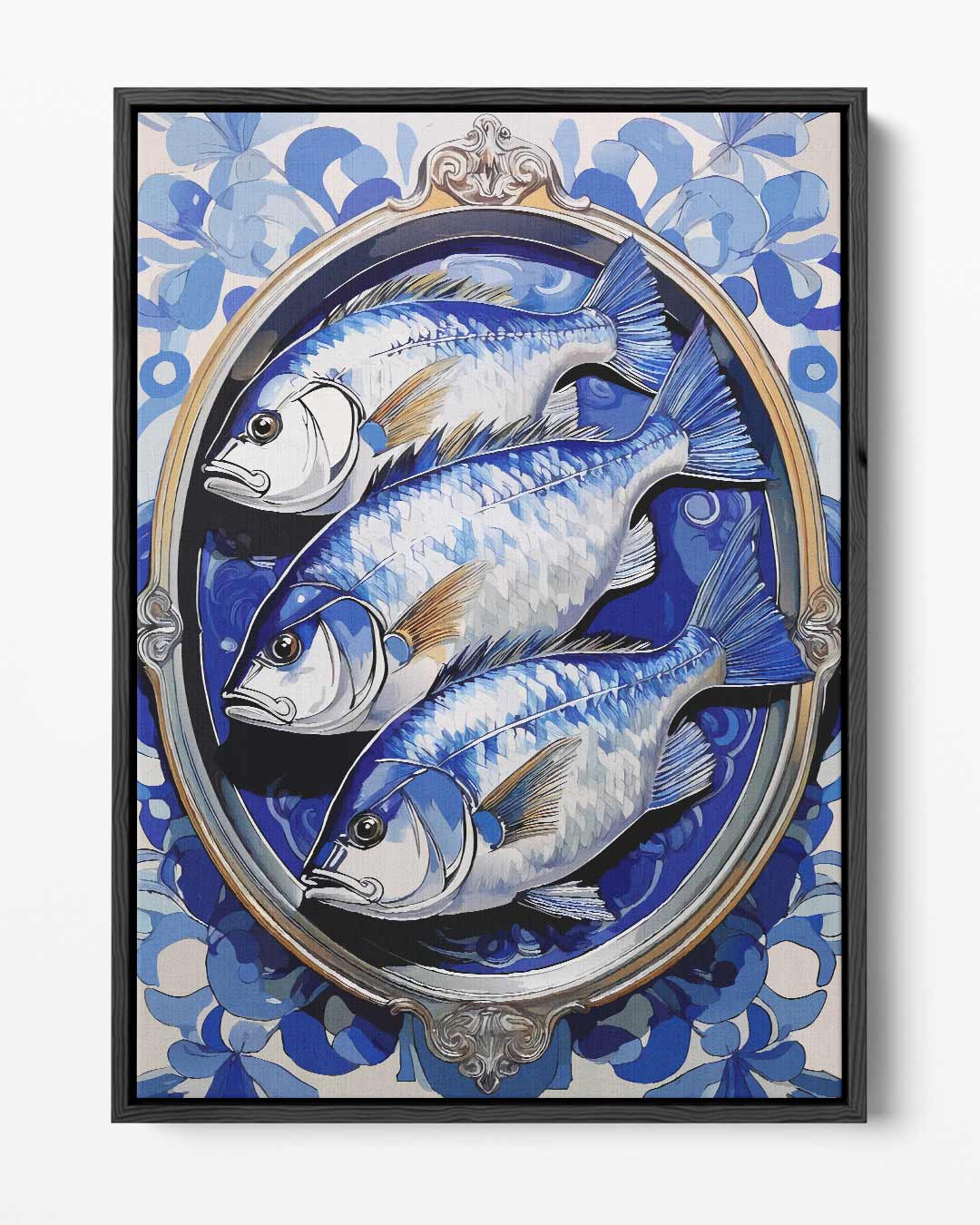 Blauwe Vissen in Vintage Frame Kunstwerk-canvas-dibond-plexiglas-wanddecoratie-WallArtistic