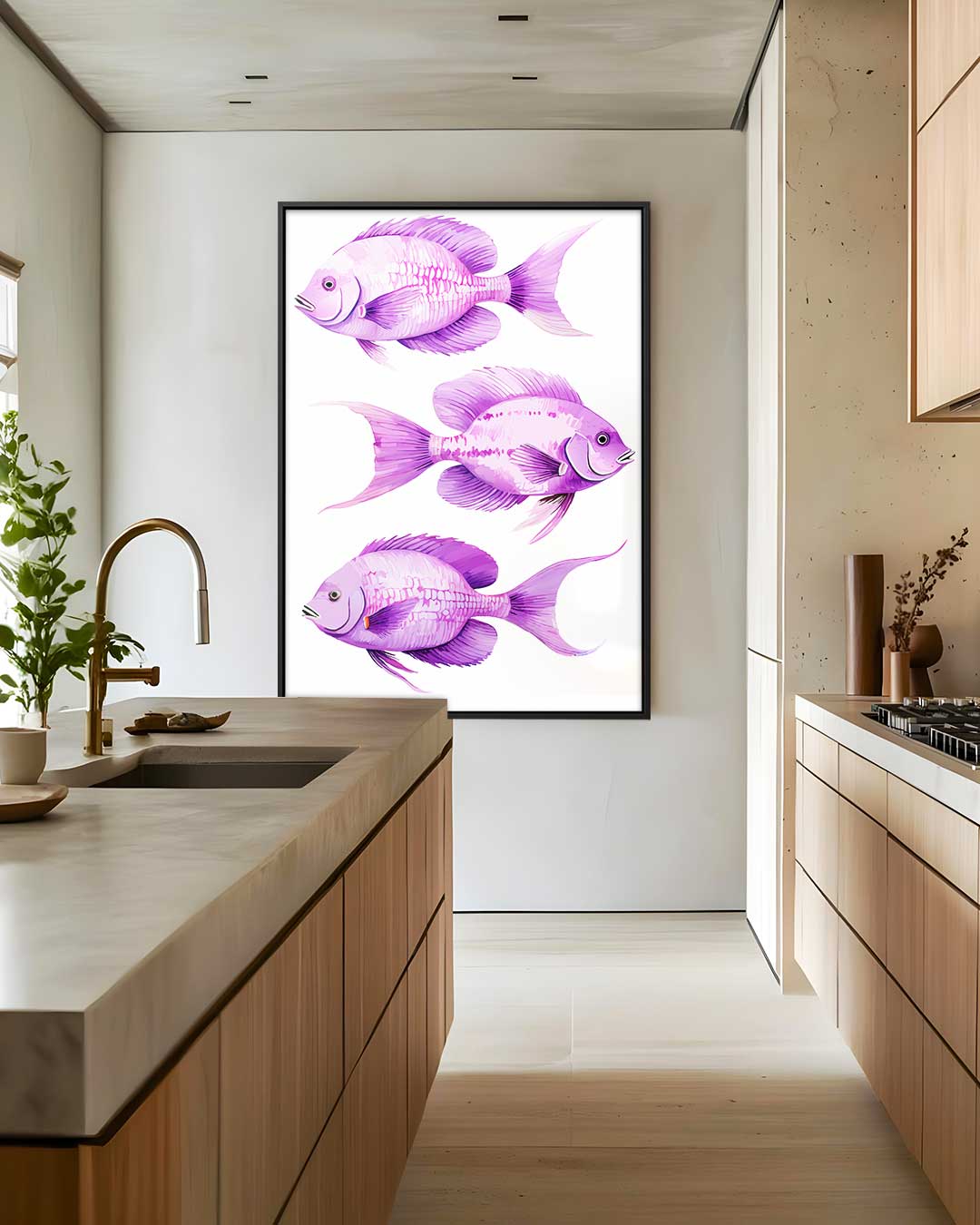 Vrolijke Paarse Vissen Kunstwerk-canvas-dibond-plexiglas-wanddecoratie-WallArtistic